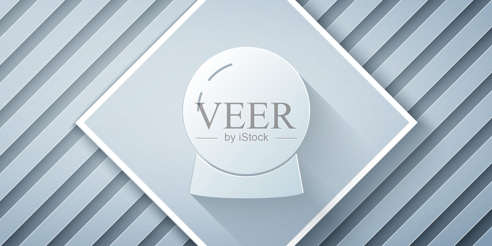 剪纸魔术球图标孤立的灰色背景。水晶球。纸艺风格。向量图标素材