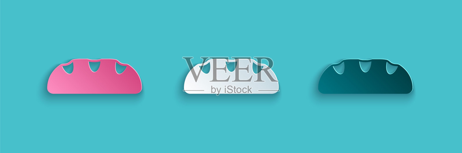 剪纸面包面包图标孤立的蓝色背景。纸艺风格。向量插画图片素材