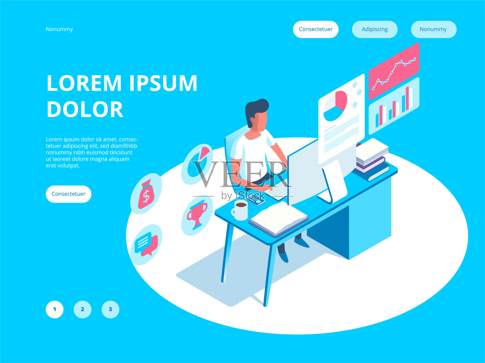 年轻人从事计算机编程，业务分析，设计，策略。插画图片素材