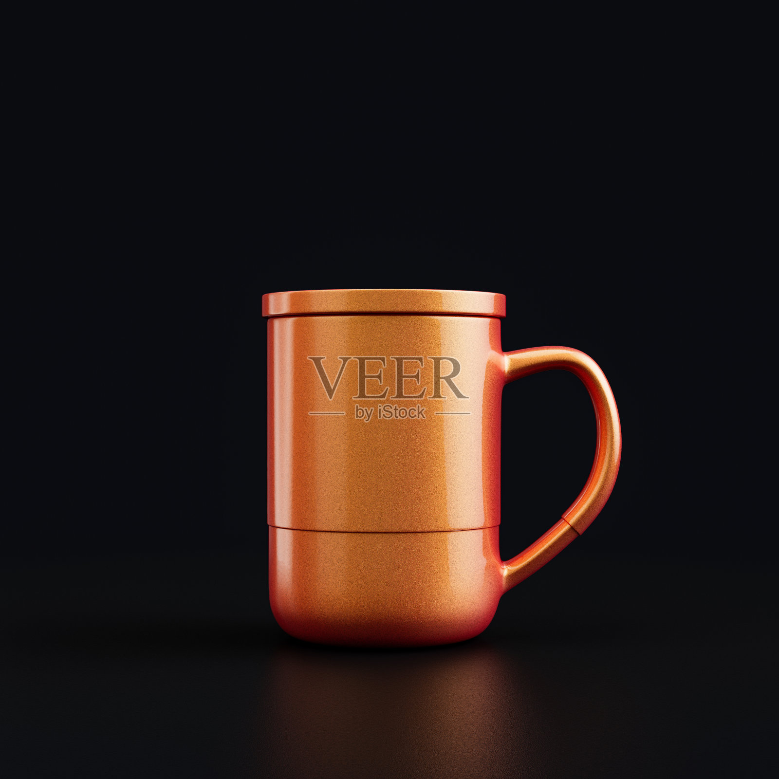 单一的咖啡杯。闪亮的金属咖啡杯黑色背景，3d渲染照片摄影图片