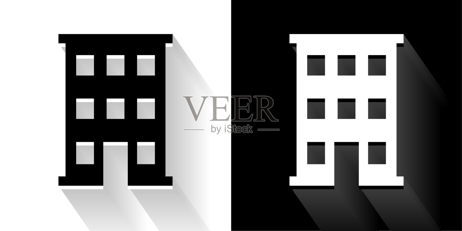 建筑黑色和白色图标与长影子插画图片素材