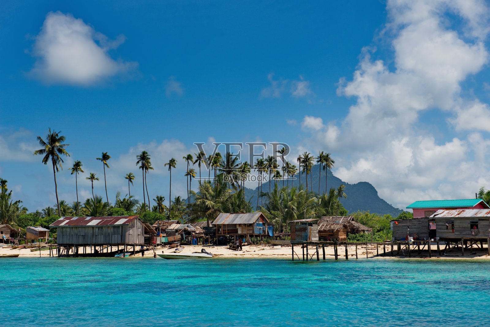 沙岛小屋照片摄影图片