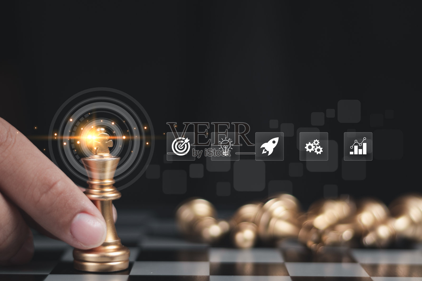 棋王与业务图标，业务团队和领导战略或战略规划和风险管理。战略规划概念。照片摄影图片