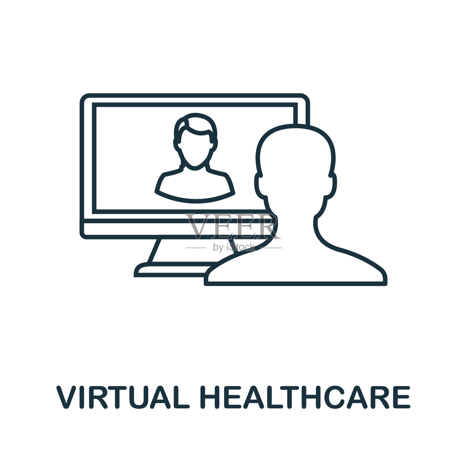 虚拟医疗图标。来自数字医疗保健集合的线条样式元素。用于模板、信息图等的精简虚拟医疗图标插画图片素材