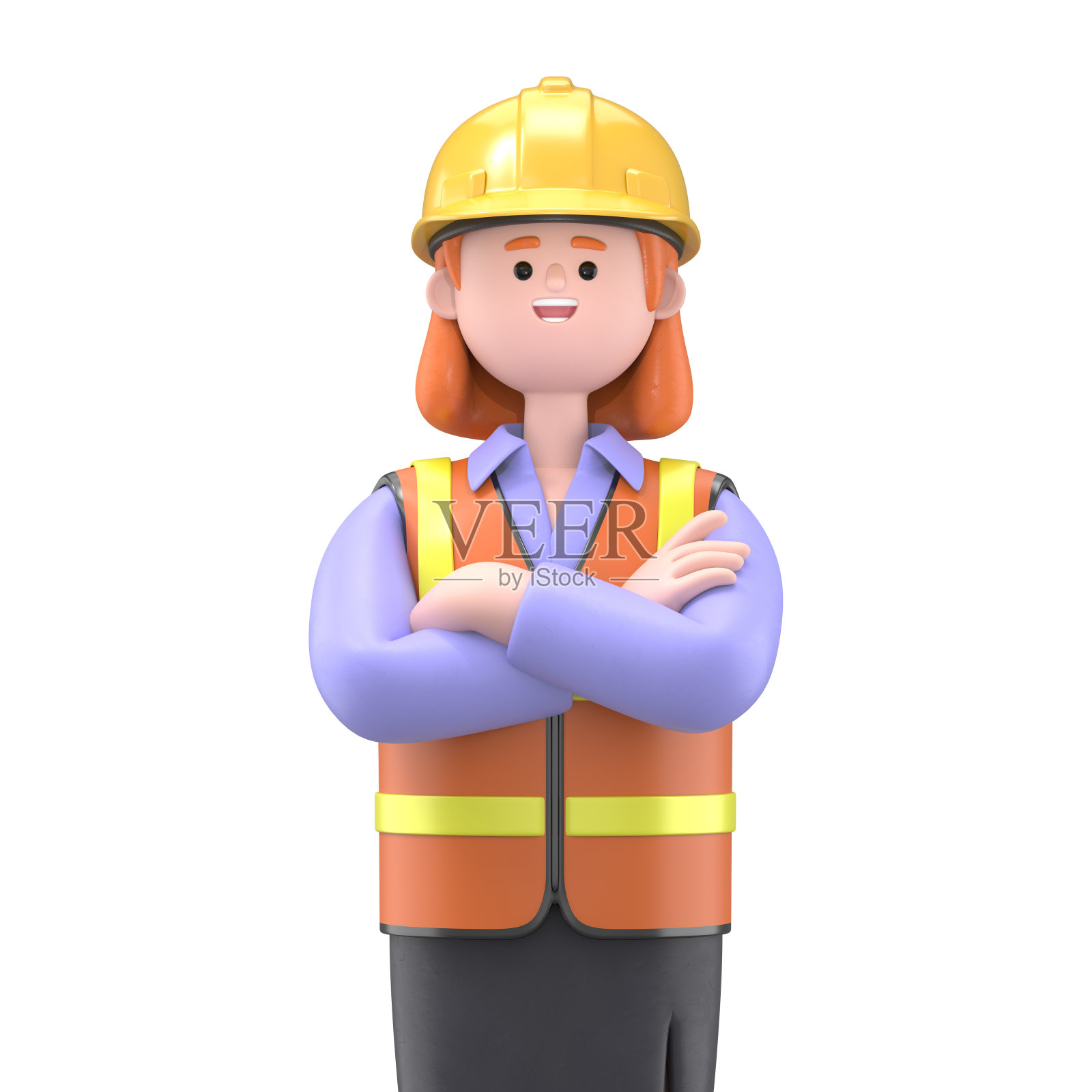 女工程师帕姆双臂交叉的特写肖像。工程师演示剪辑艺术孤立的白色背景。照片摄影图片