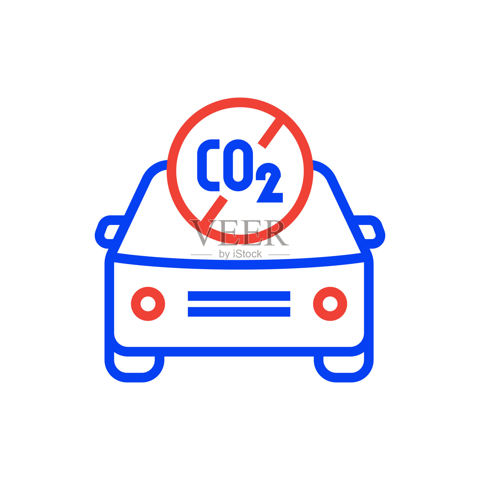 零排放汽车矢量线图标-可编辑的笔画，简单的线符号，优质的设计元素。插画图片素材