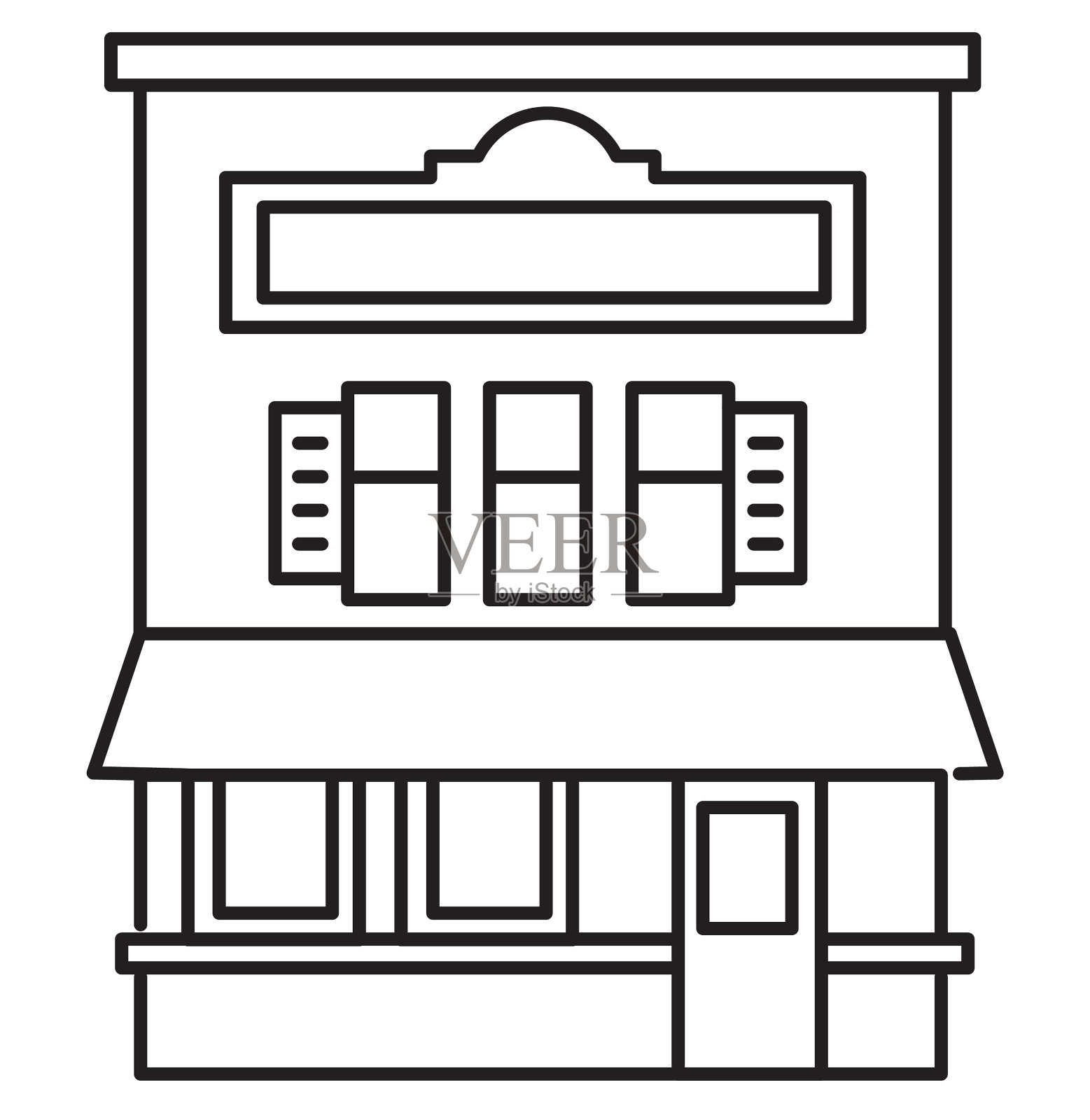 小镇社区建筑餐厅外部细线图标可设置编辑笔画插画图片素材