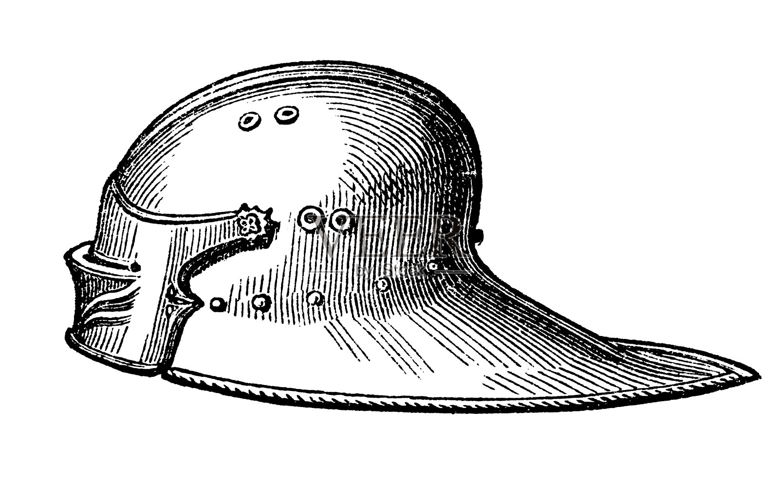 sallet(也叫celata, salade和salade)是一种战争头盔，在15世纪中期的意大利、西欧和北欧以及匈牙利取代了篮子插画图片素材