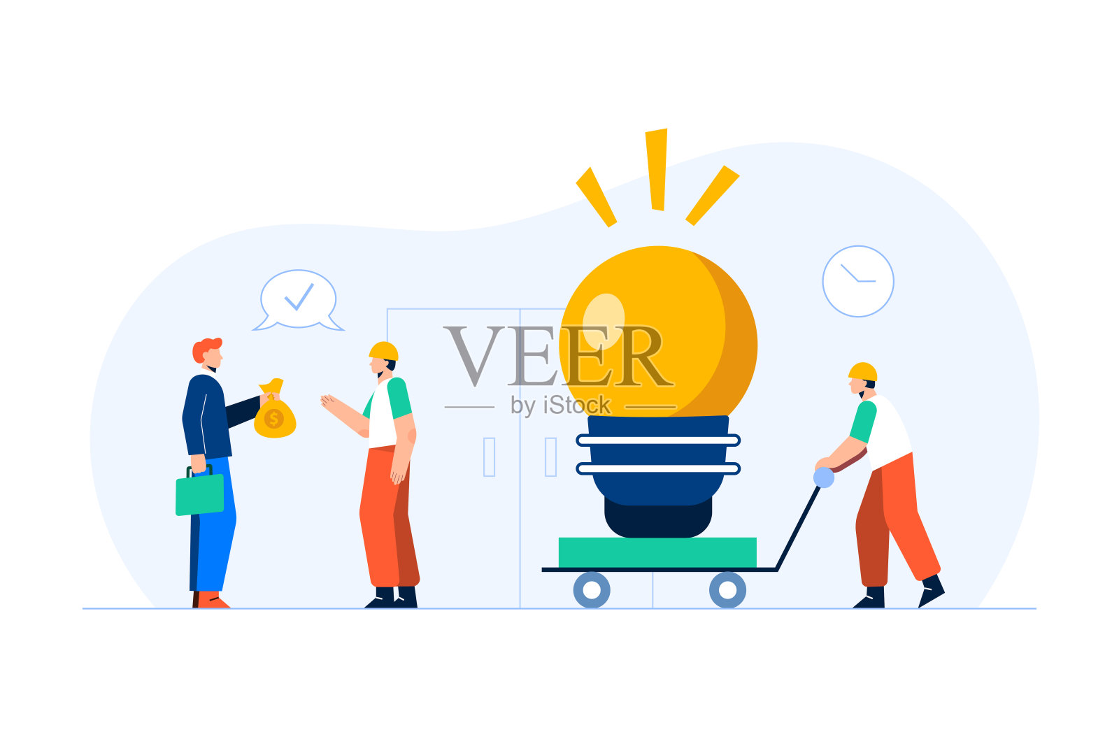 创意人士能想出大主意。投资者看到了这个项目的价值，也投资了这个项目。插画图片素材