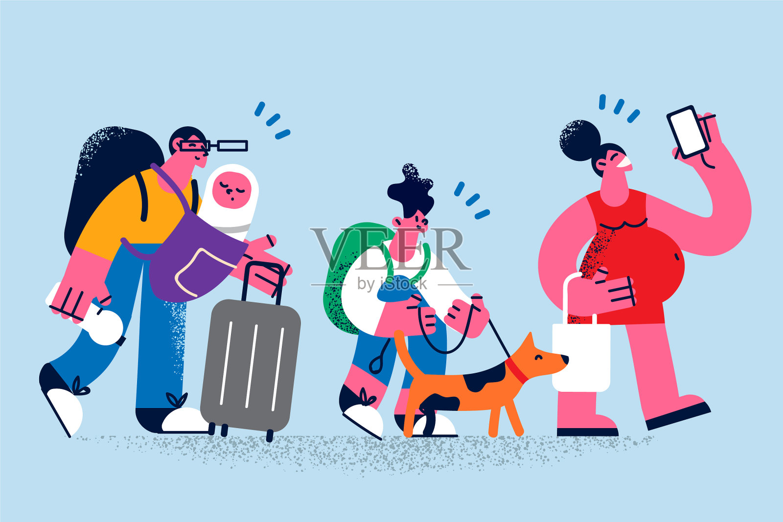 幸福的大家庭，孩子们准备好迎接夏天插画图片素材