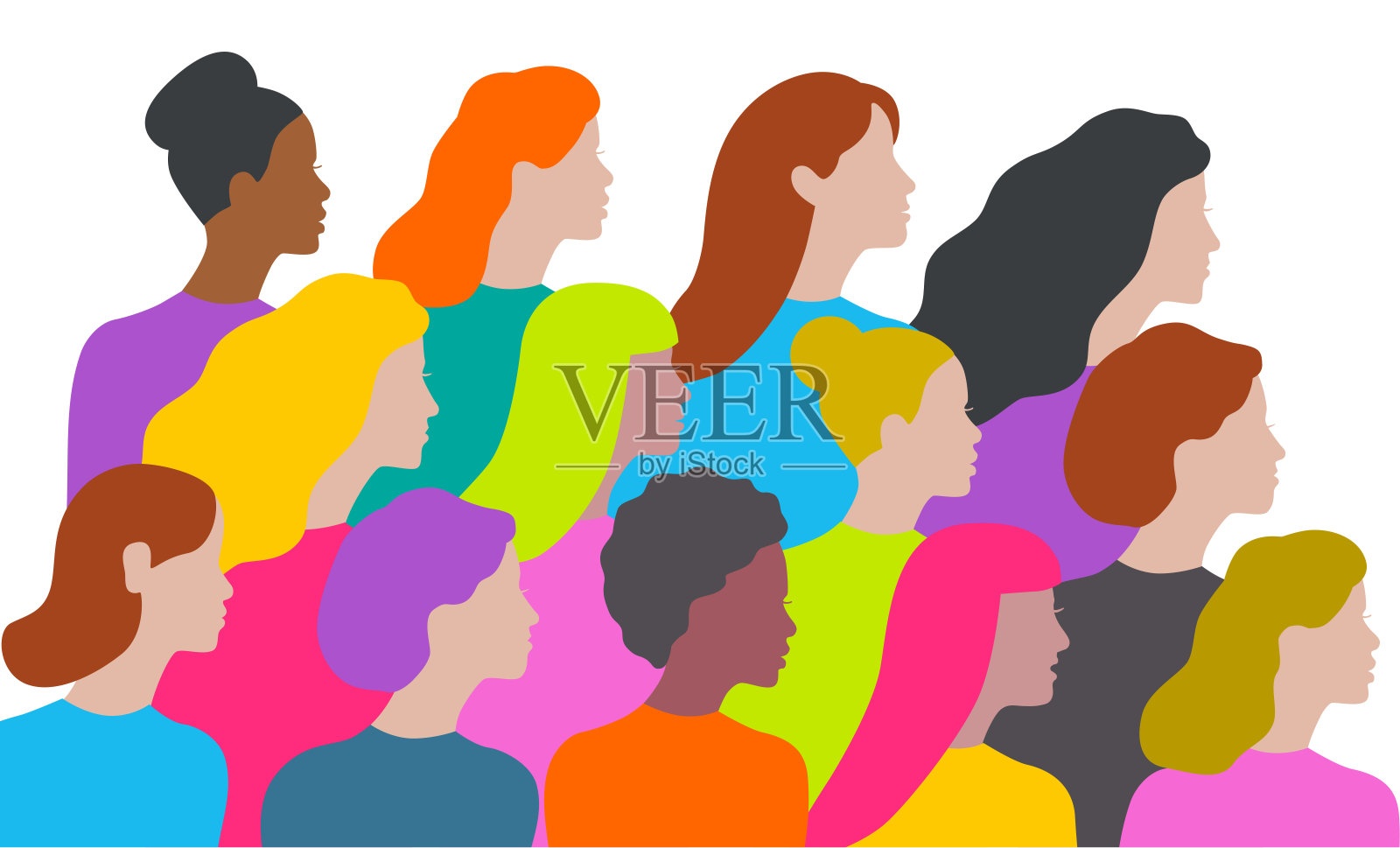 多元化的女性群体插画图片素材