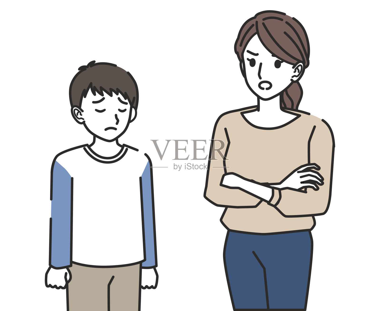 男孩对妈妈生气插画图片素材