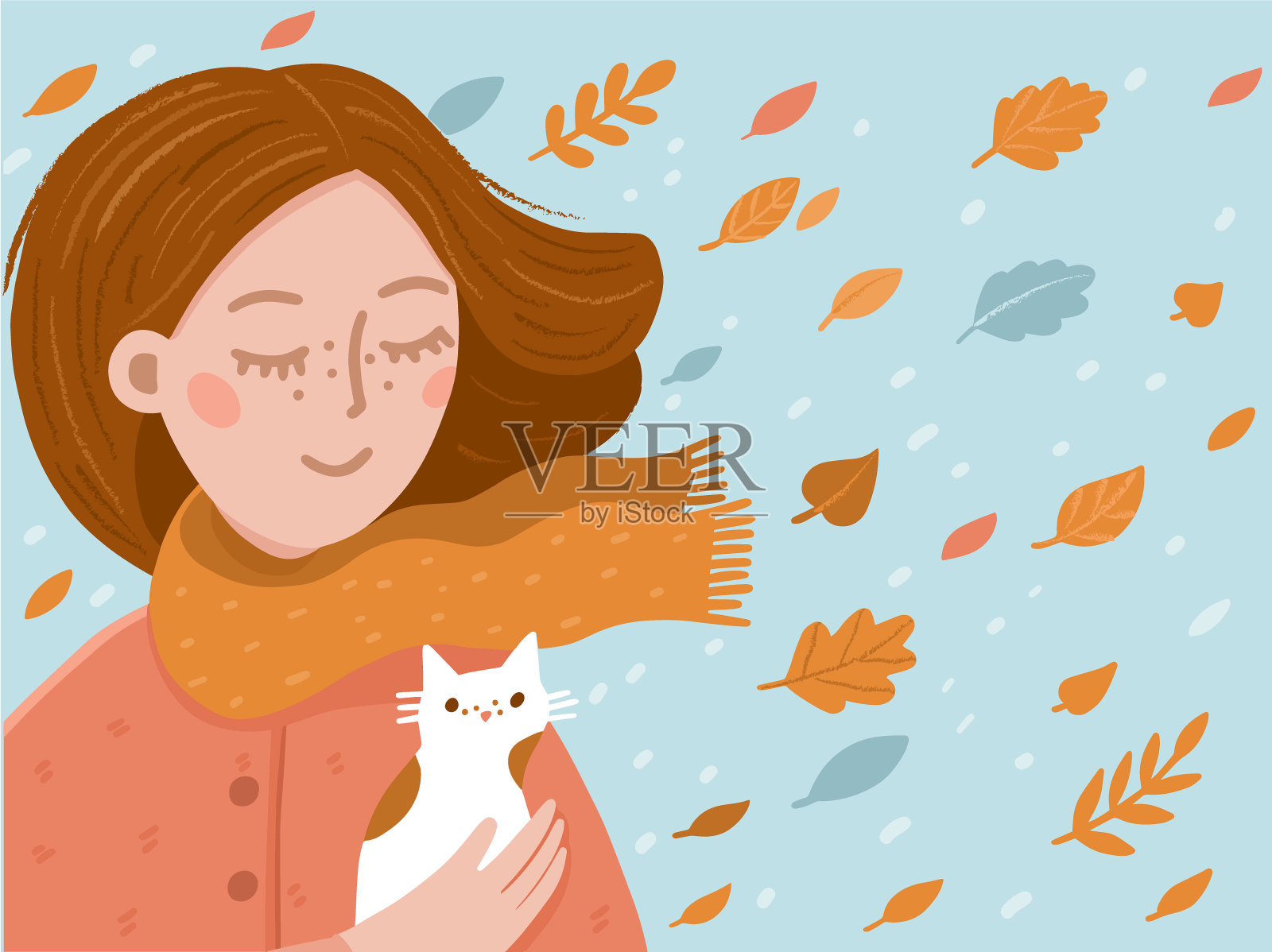 小女孩收养了一只小猫插画图片素材