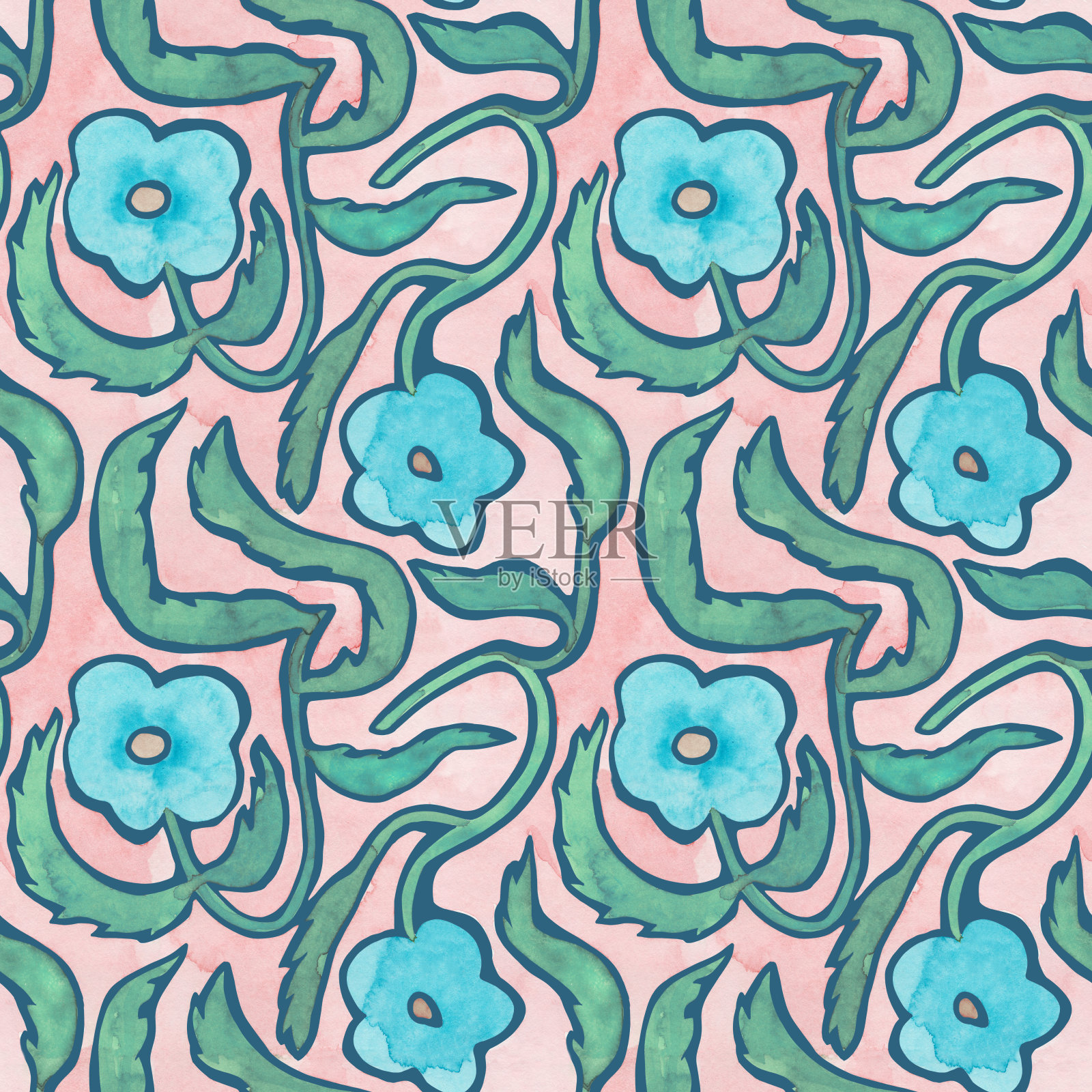 花卉无缝水彩图案在极简风格。手绘的背景简单的花插画图片素材