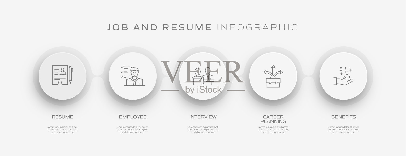 工作和简历相关流程信息图表模板。过程时间图。带有线性图标的工作流布局插画图片素材