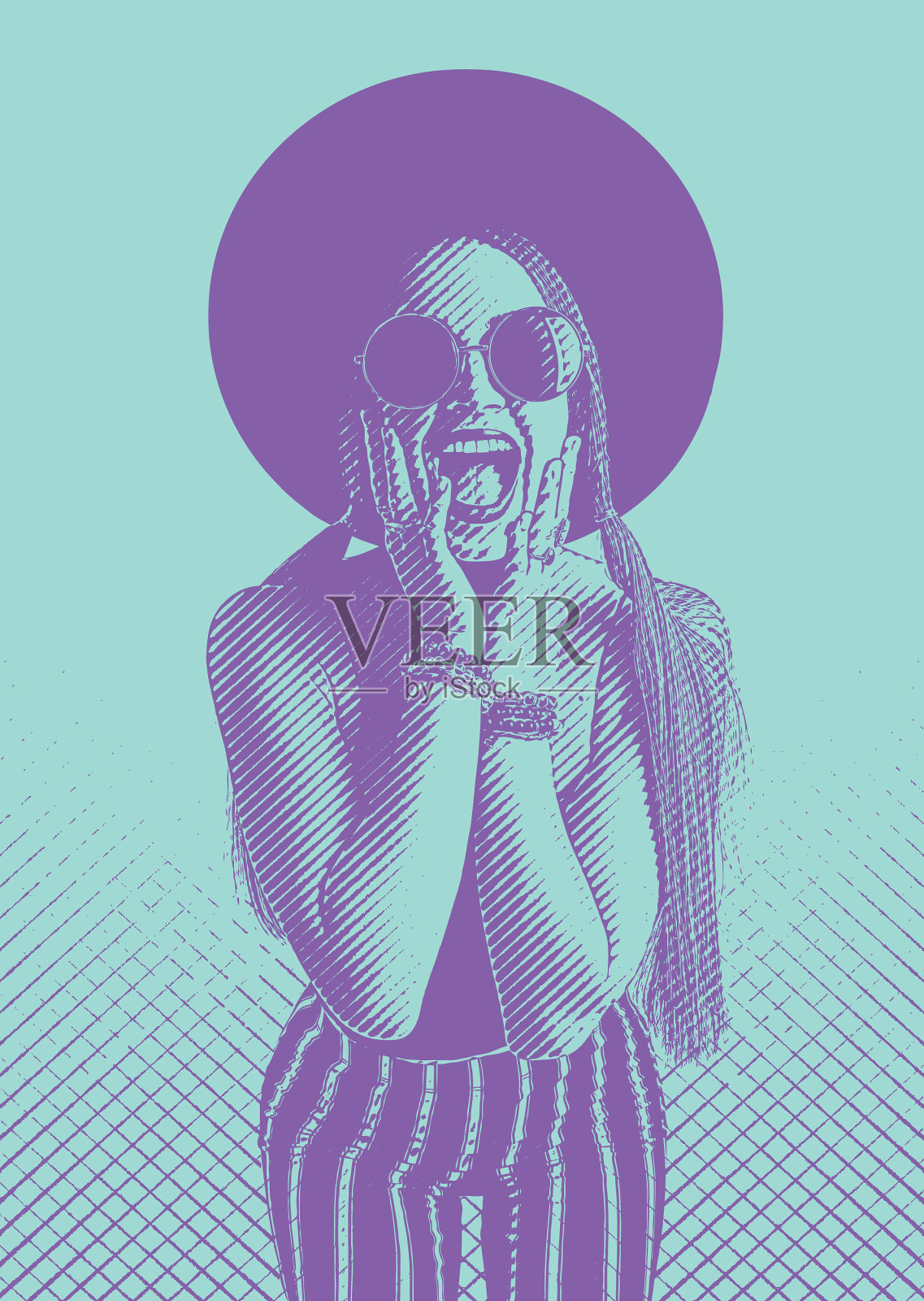 狂喜的年轻女子插画图片素材