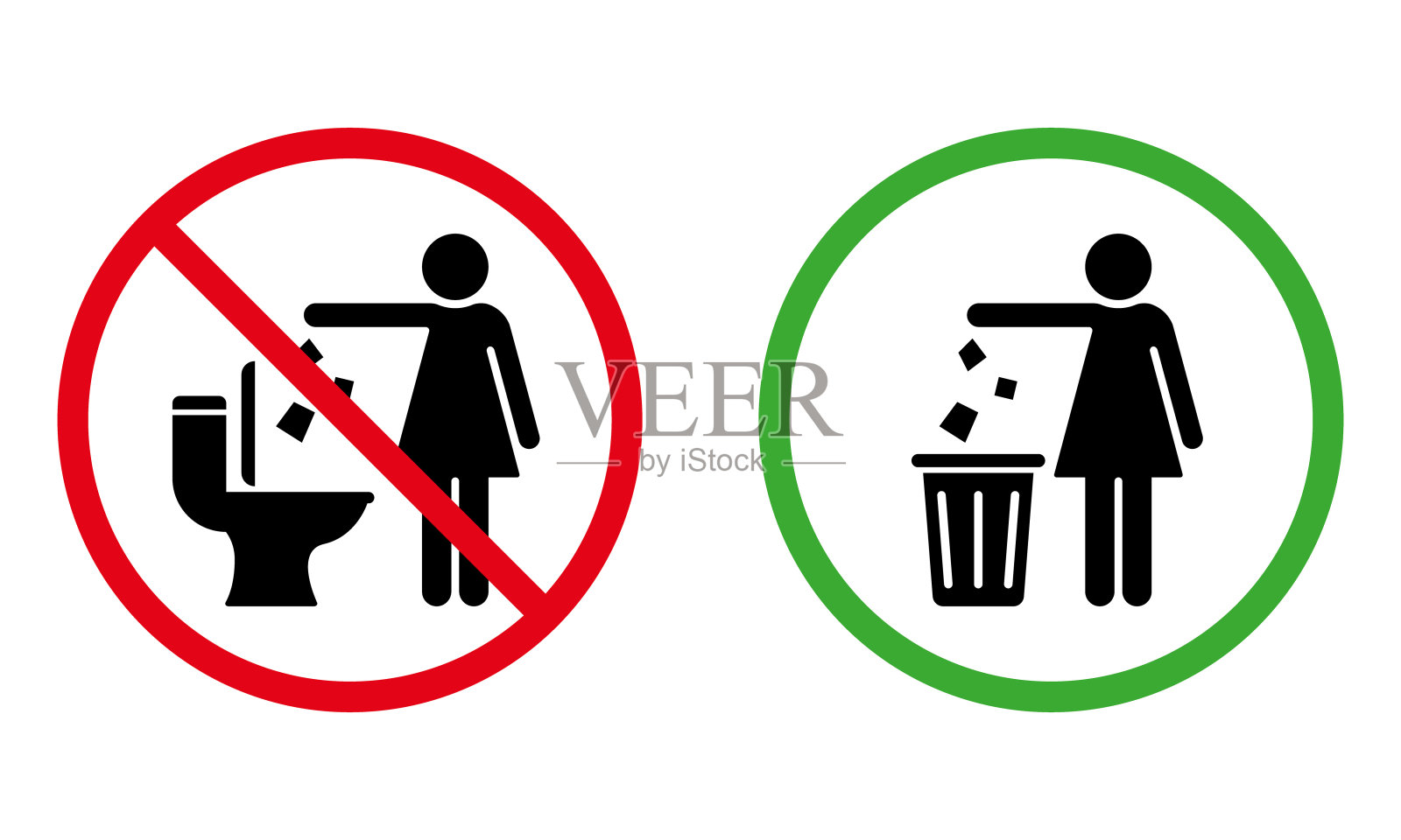 禁止扔垃圾剪影标志。请保持贴纸清洁。警告:将废物扔进垃圾桶。允许扔垃圾，垃圾桶图标中的垃圾。谨慎不倾倒。孤立的矢量图插画图片素材