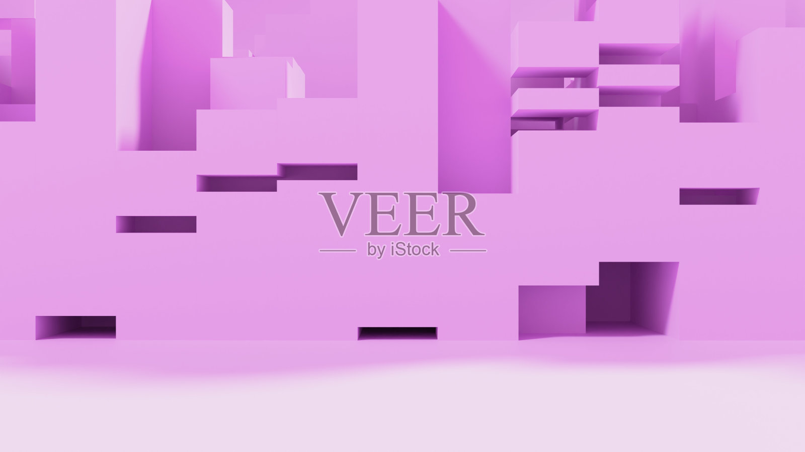 粉红色堆叠立方体溶解景观低侧视图与地面照片摄影图片