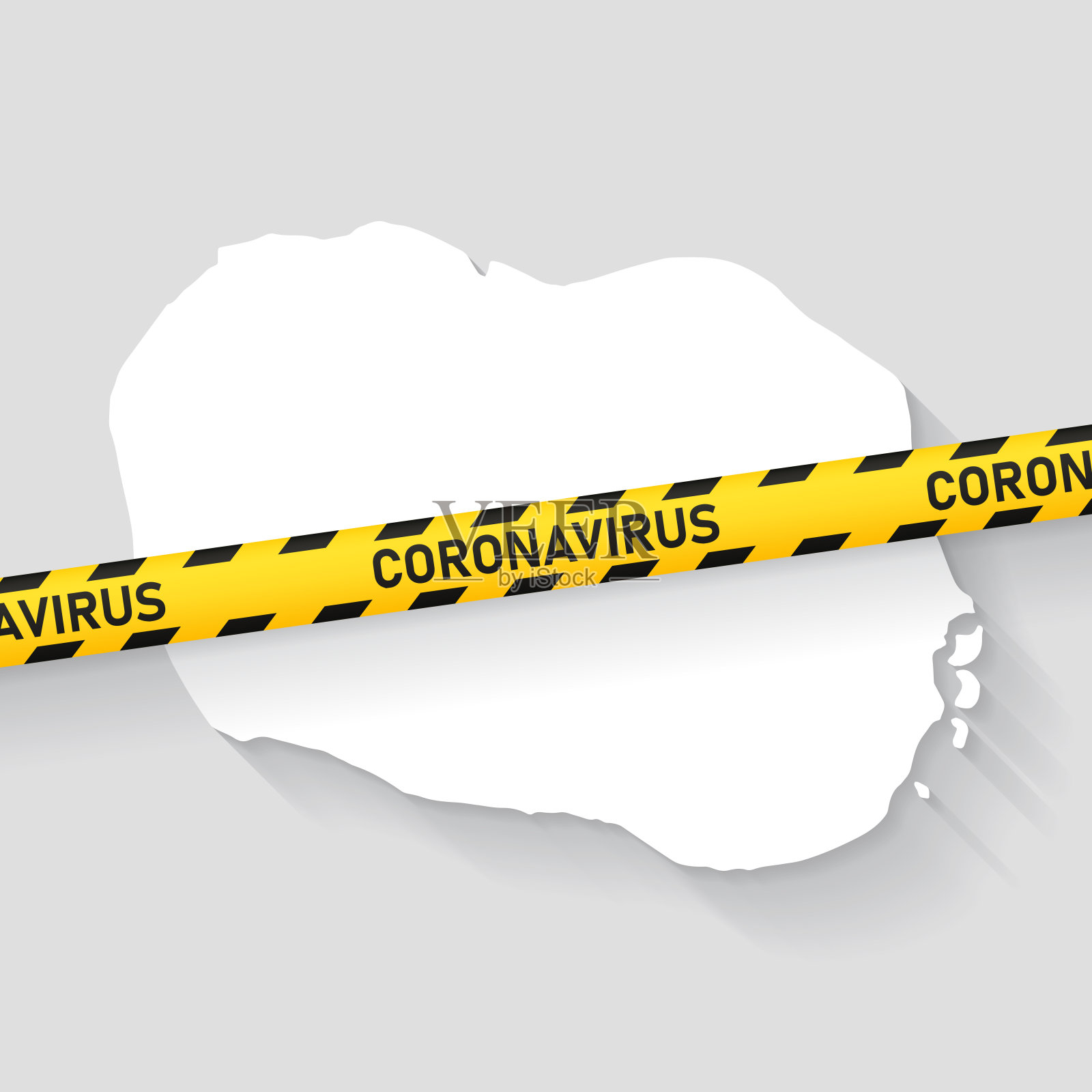 拉罗汤加地图与冠状病毒警告胶带。Covid-19爆发插画图片素材