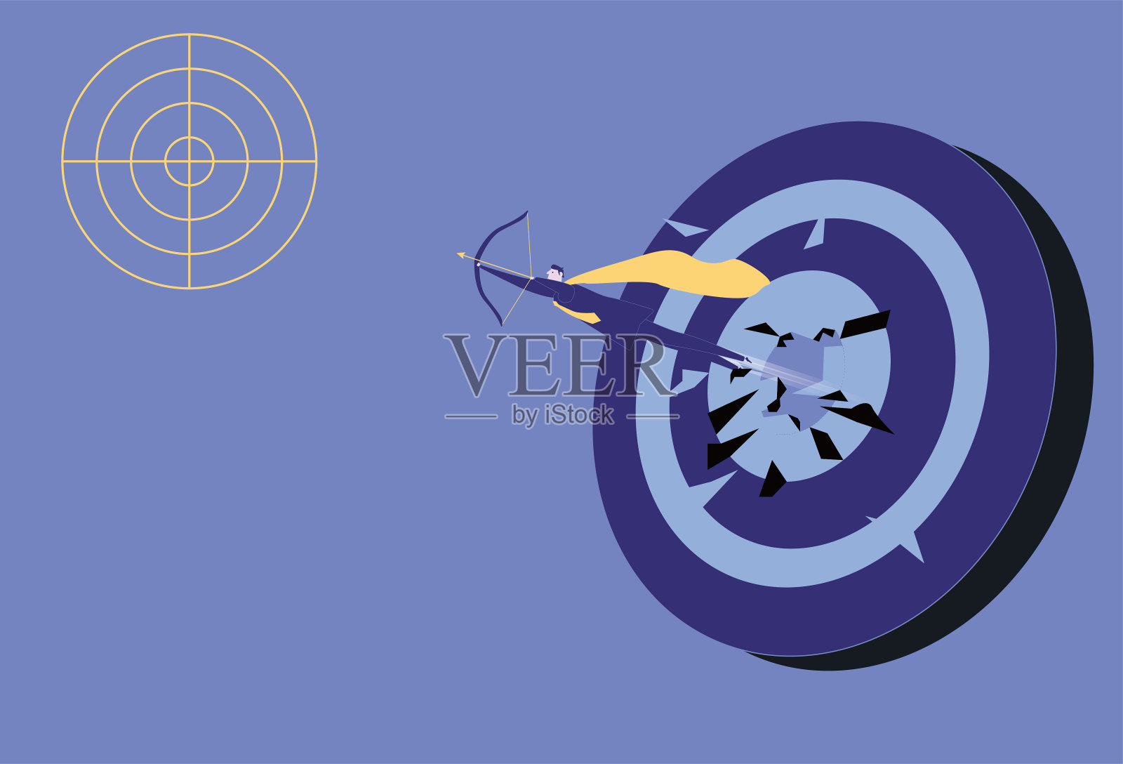 超人冲过靶心，把箭射向目标插画图片素材