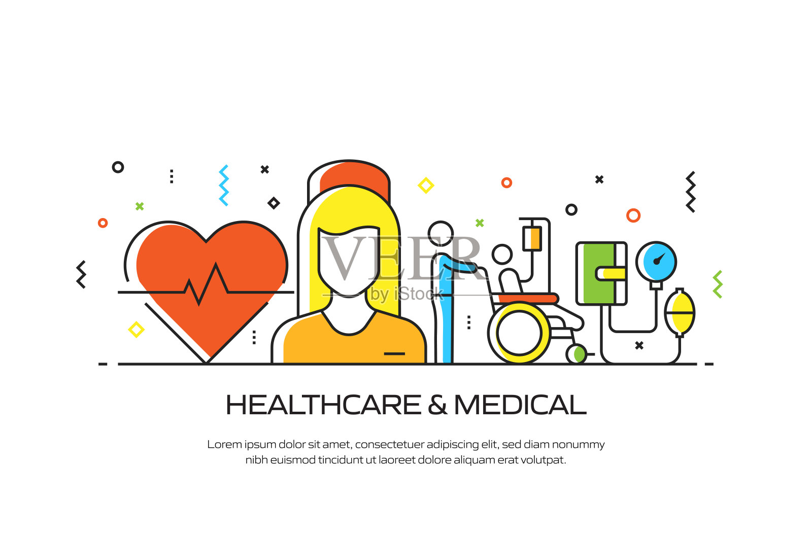 医疗保健和医疗相关的现代线条风格矢量插图插画图片素材