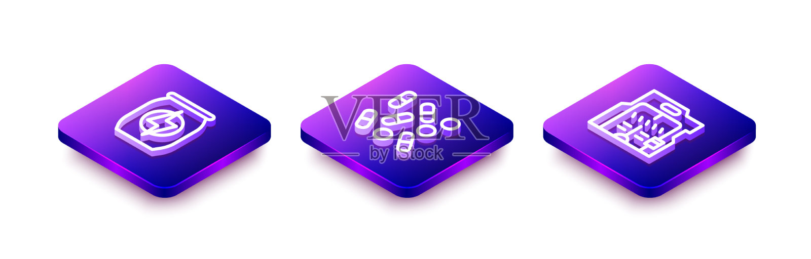 设等距线功能饮料药丸图标素材