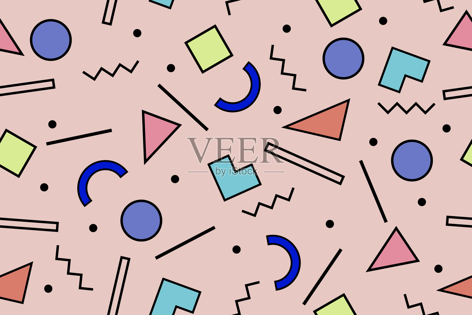 90年代无缝图案彩色风格复古背景或复古80年代壁纸矢量插画图片素材