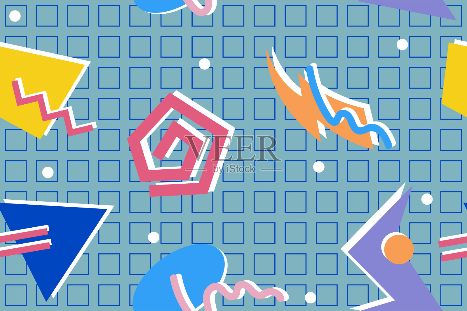 90年代无缝图案彩色风格复古背景或复古80年代壁纸矢量插画图片素材