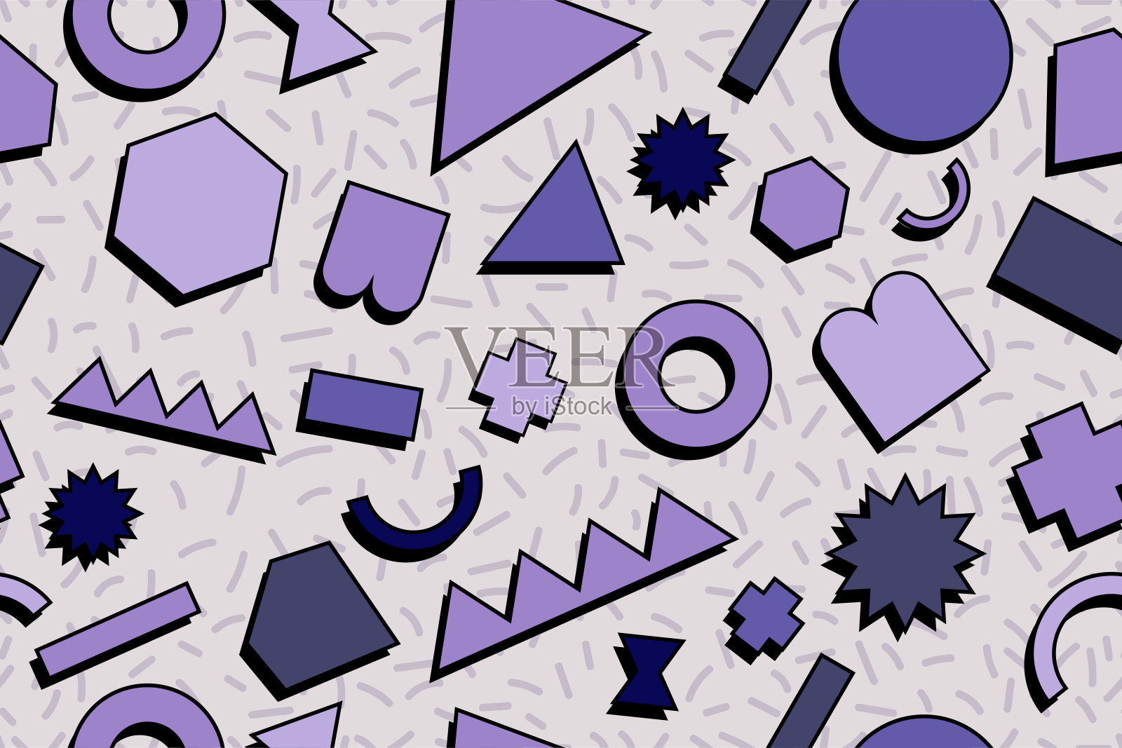 90年代无缝图案彩色风格复古背景或复古80年代壁纸矢量插画图片素材