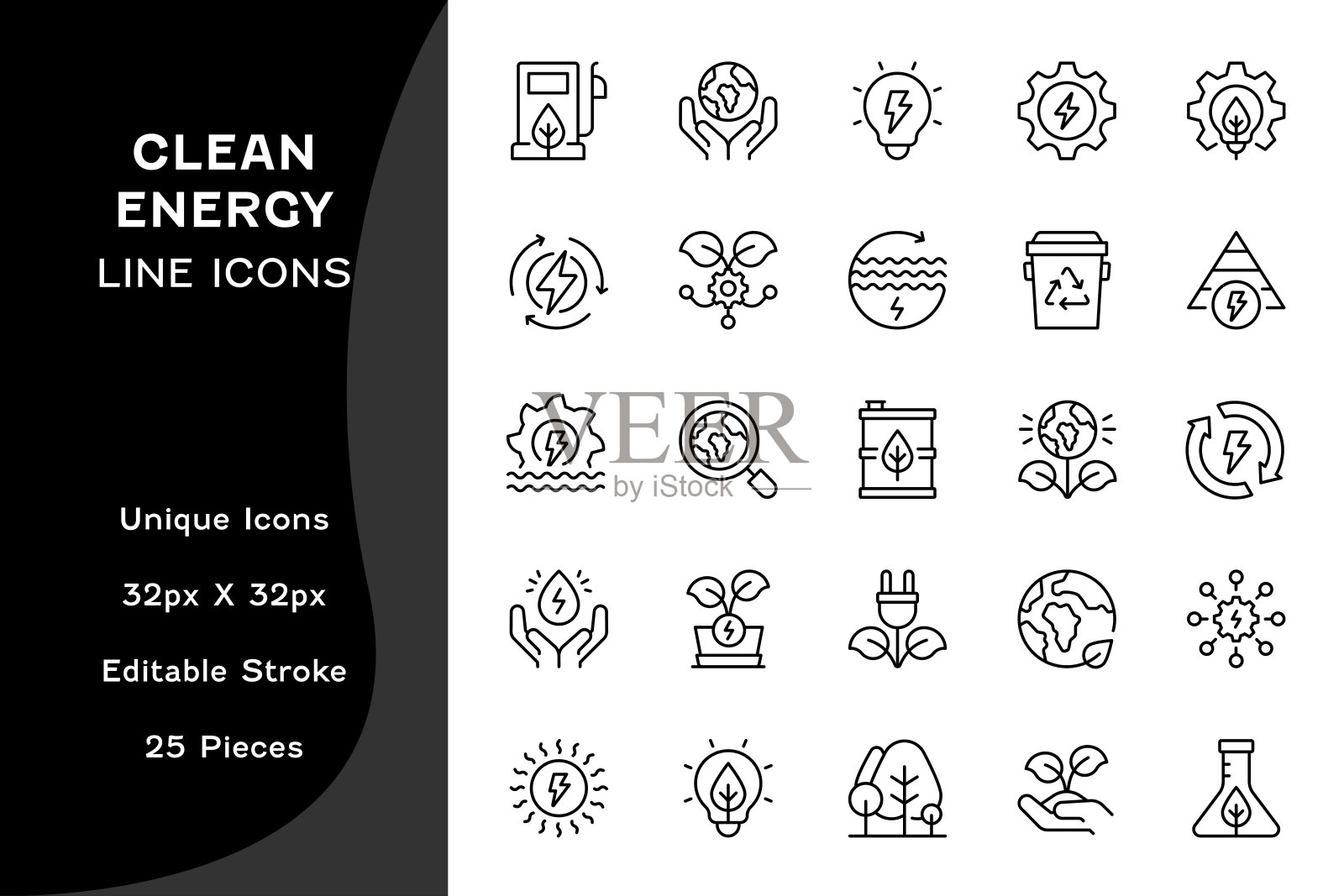 清洁能源可编辑的线条图标插画图片素材