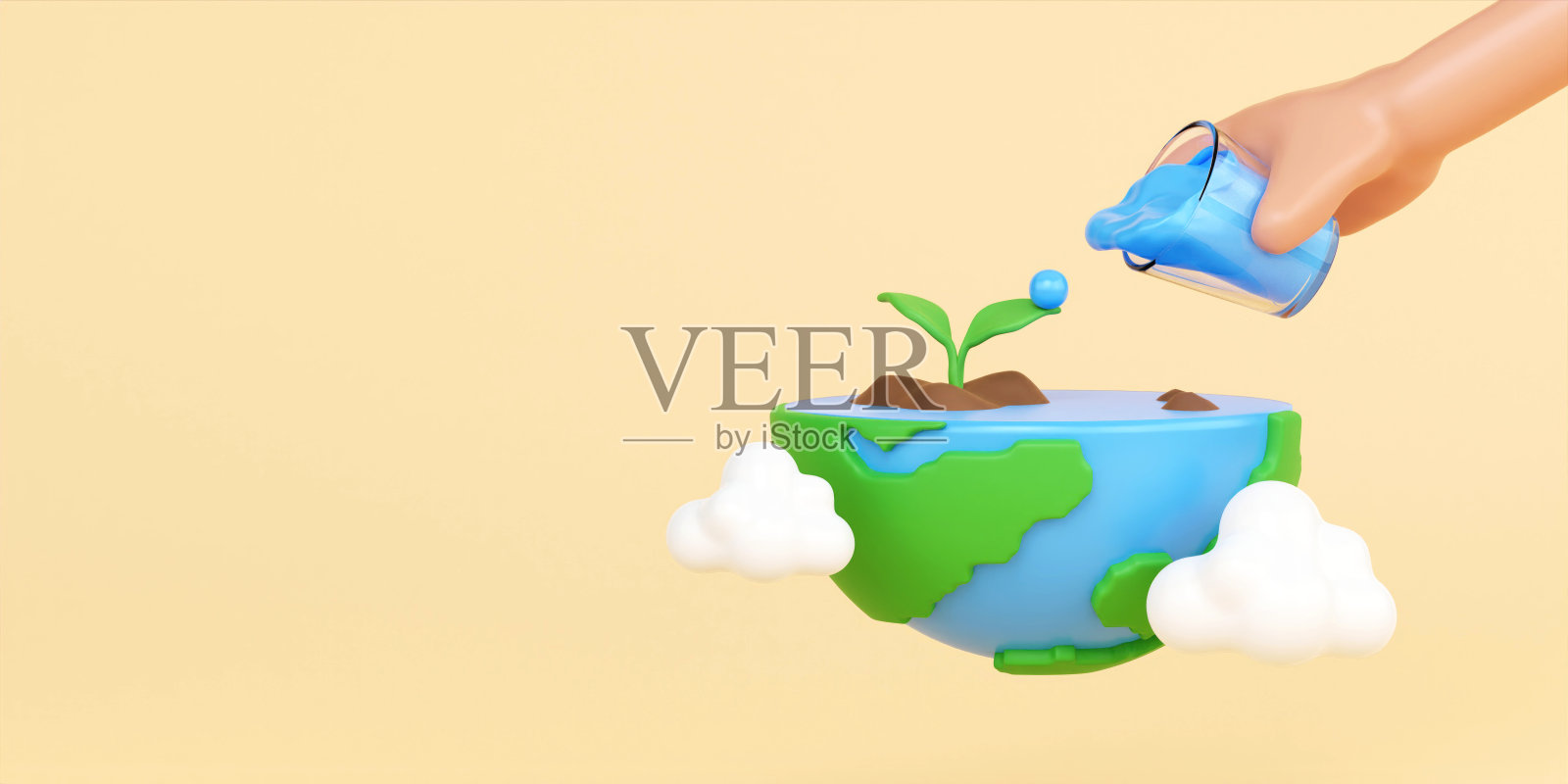 给植物浇水。生态可持续性。环境、社会和公司治理概念。3d渲染图。照片摄影图片