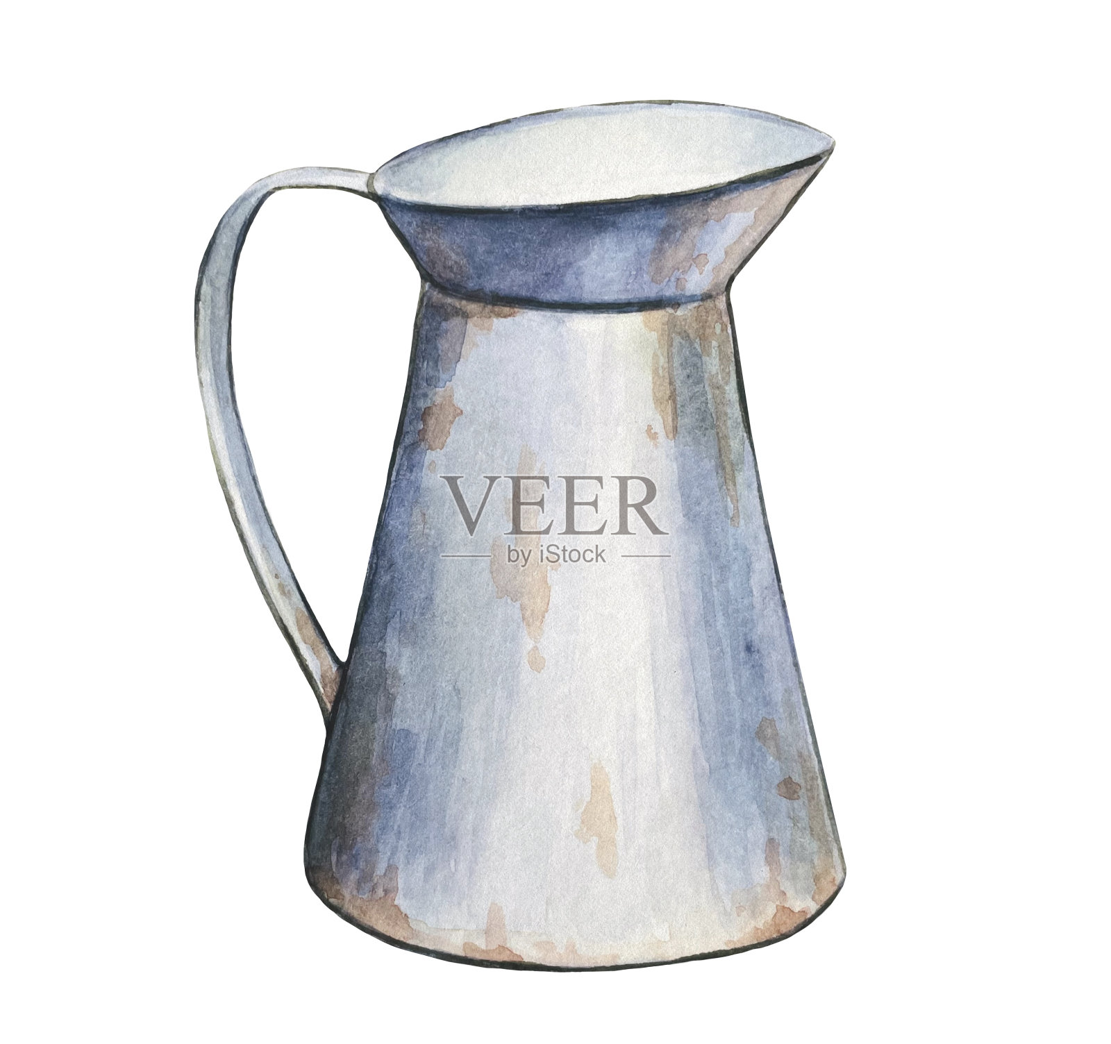 金属复古水壶，水彩插图插画图片素材