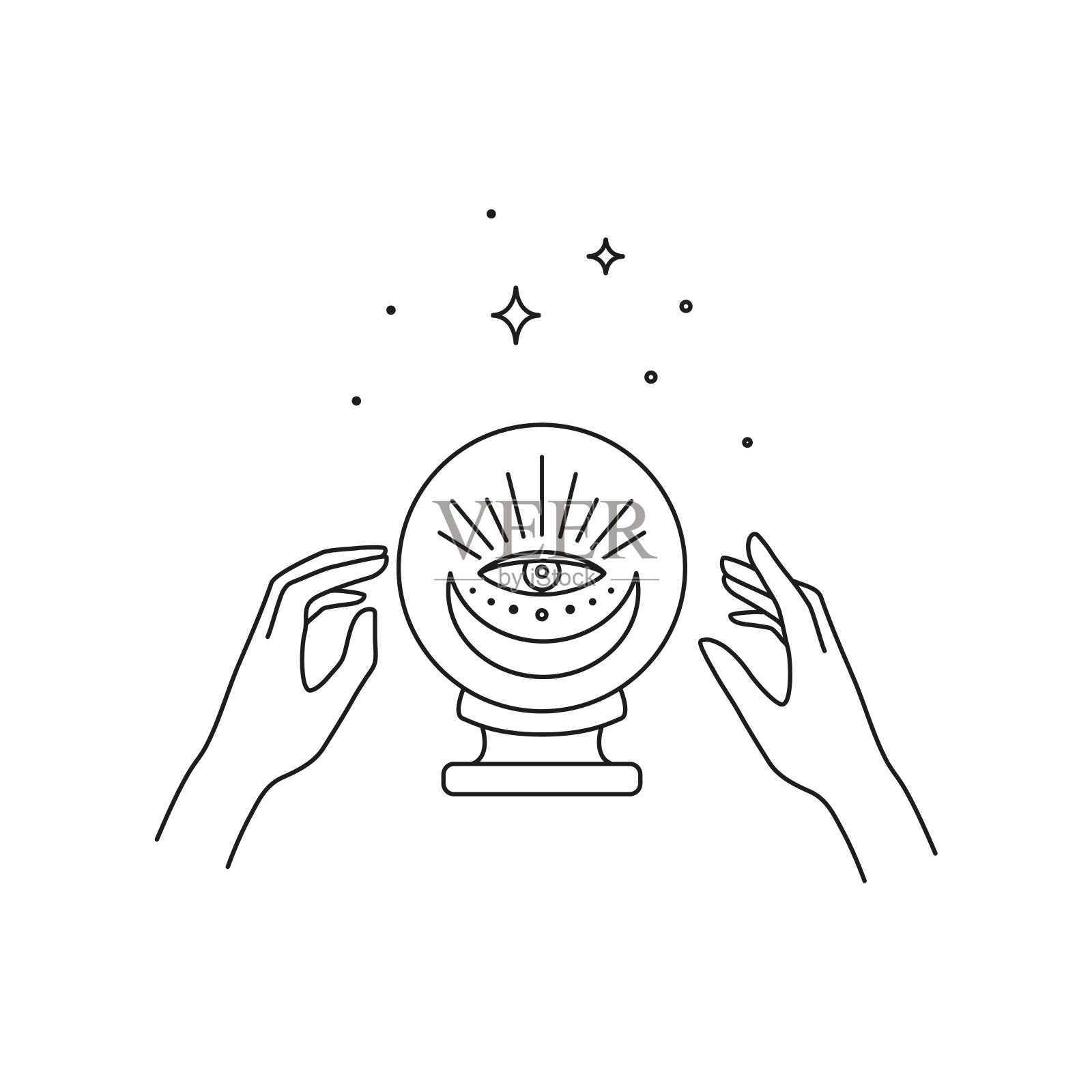 女性手上有月亮和星星的神秘球纹身插画图片素材