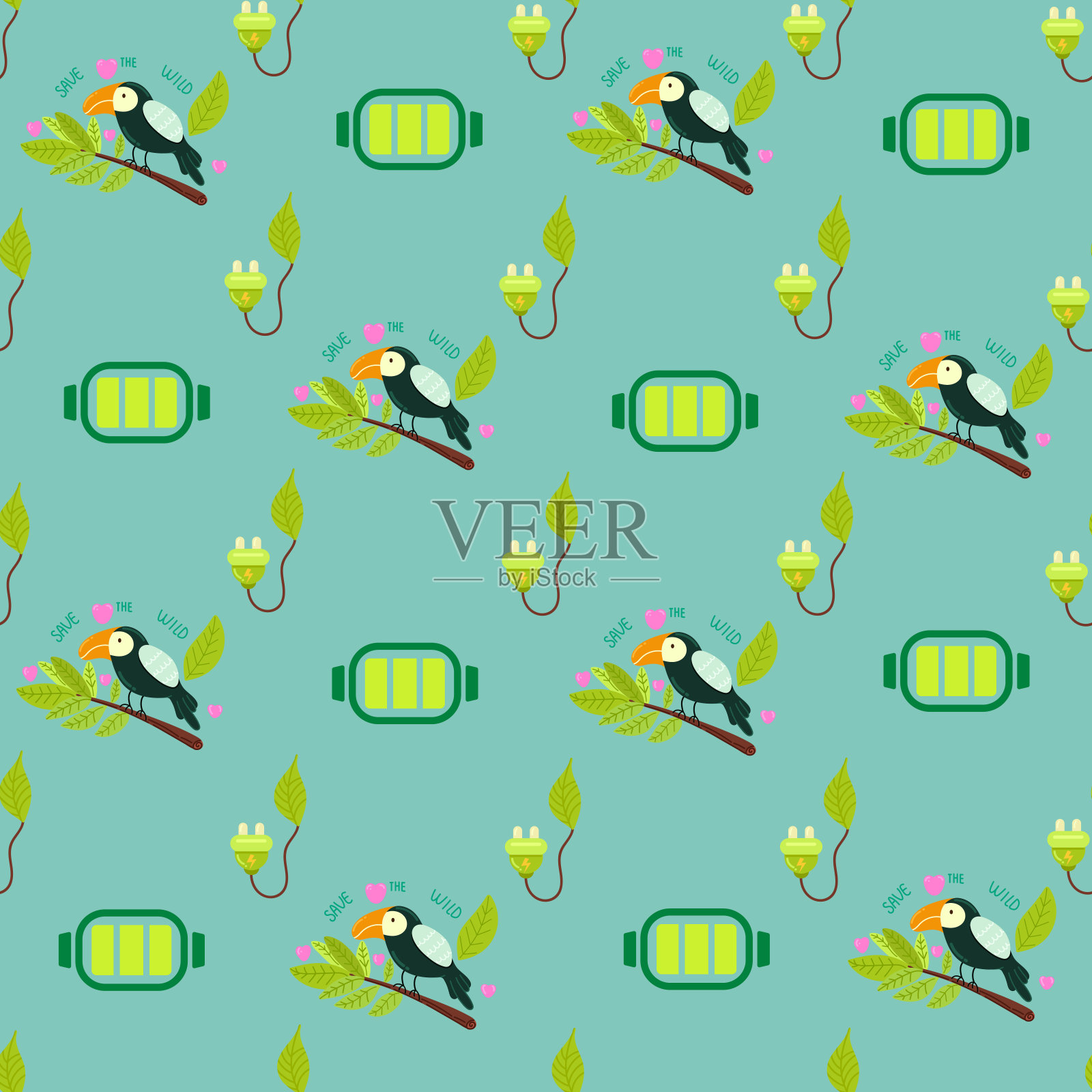 无塑料，绿色环保，零浪费的理念。减量、再利用、垃圾、循环、腐烂——生态生活方式，可持续发展。平面手绘风格插图无缝图案矢量绘制。插画图片素材