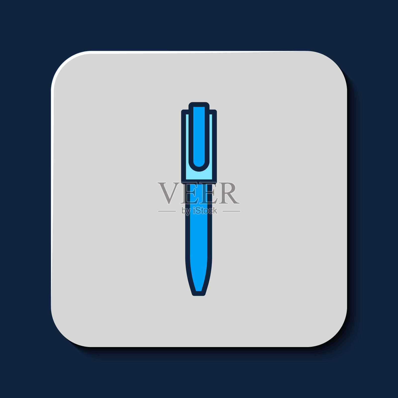 填充轮廓笔图标孤立的蓝色背景。向量图标素材