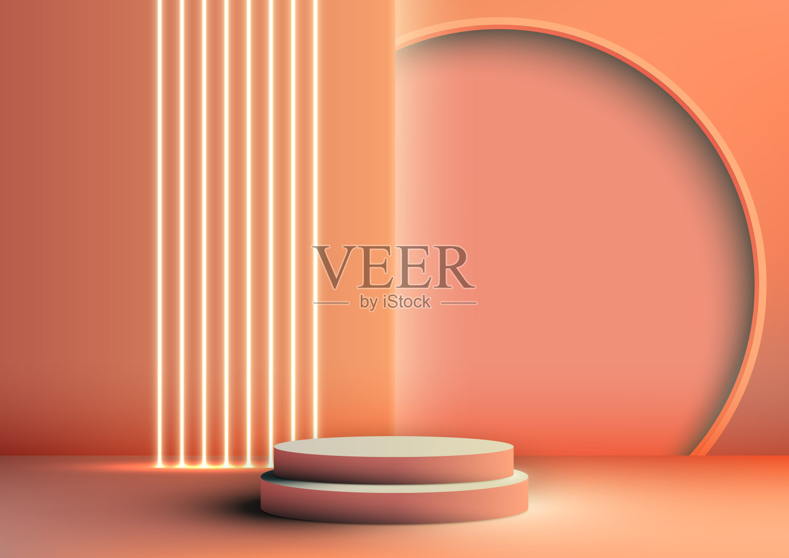 软地板上的现代3D橙色阶梯。矢量插图模型插画图片素材