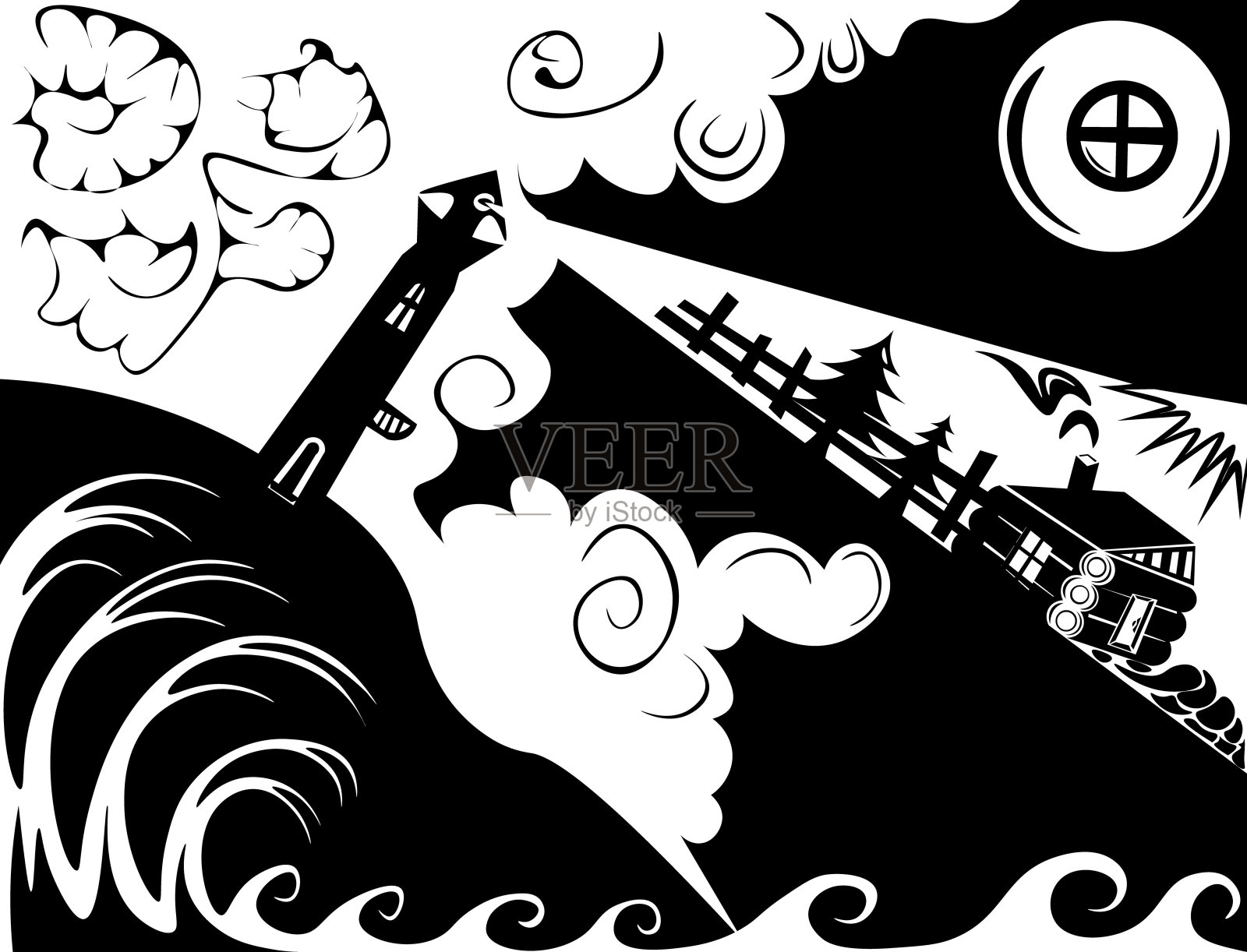 梦的灯塔:一瞥乡村插画图片素材