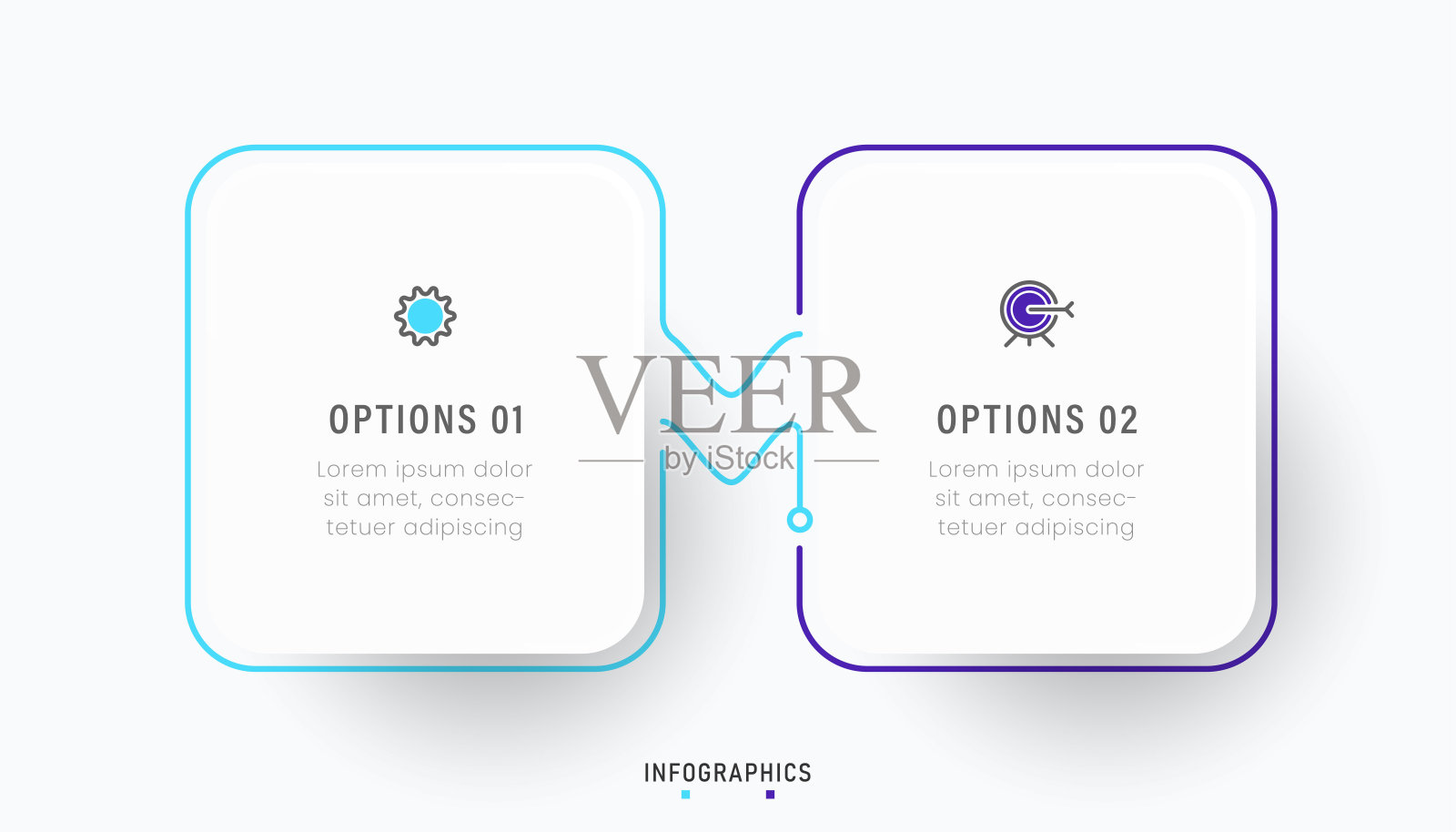 矢量信息图标签设计模板与图标和2个选项或步骤。可用于流程图，演示文稿，工作流程布局，横幅，流程图，信息图。插画图片素材