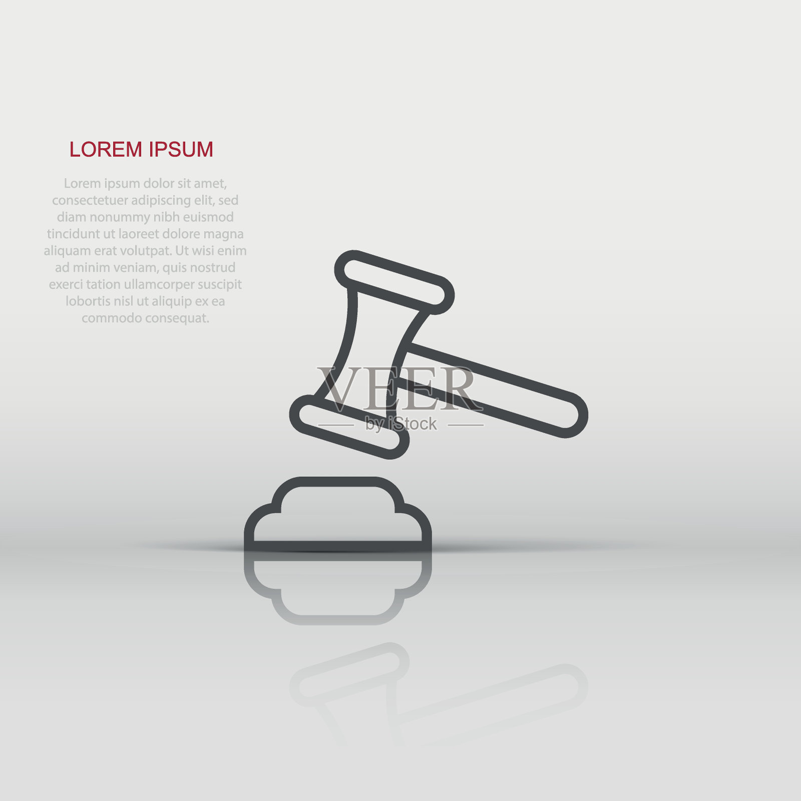 扁平风格的拍卖槌图标。白色孤立背景上的法院标志矢量图。法庭商业概念。插画图片素材