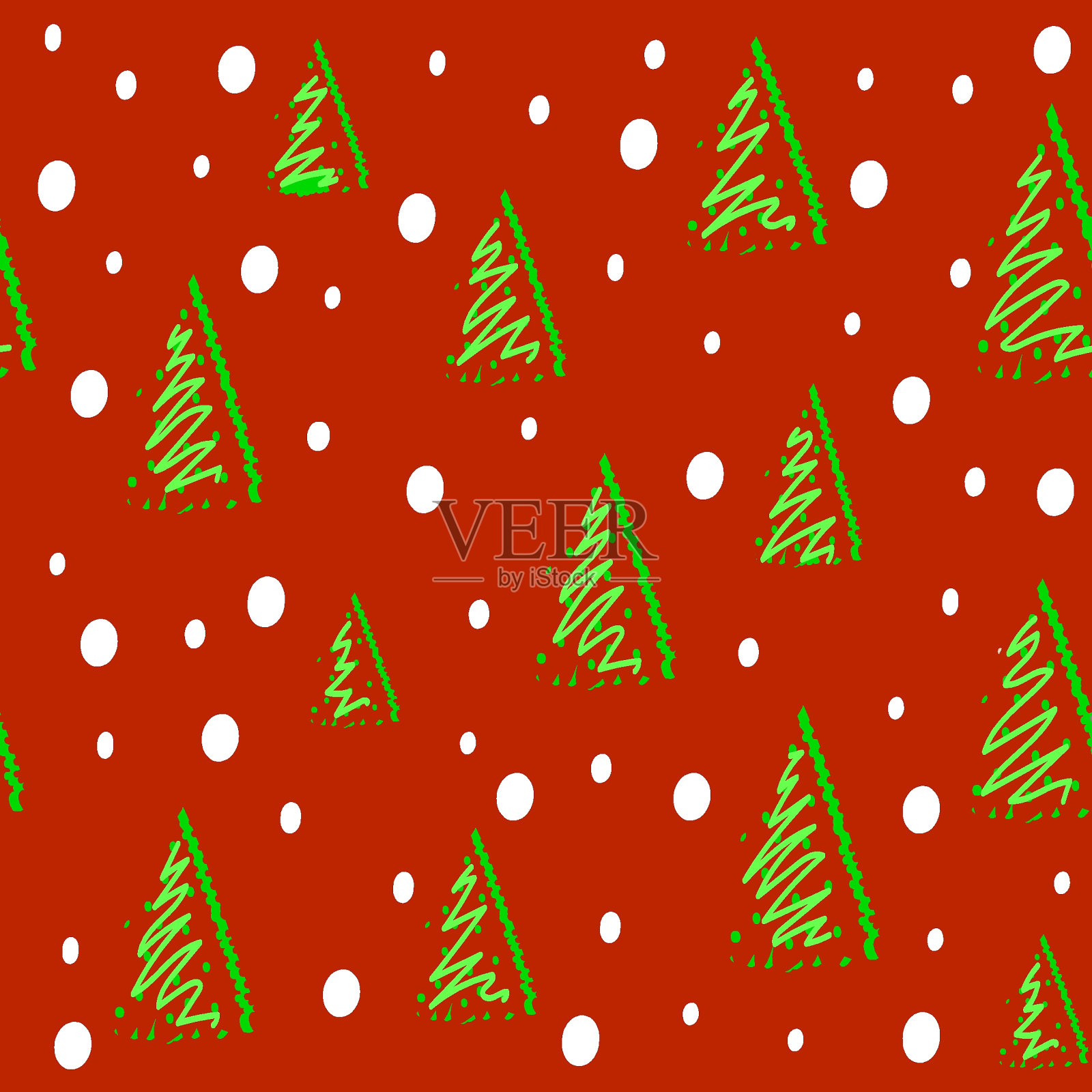 红色背景的圣诞树和雪花无缝图案，纺织品模板，壁纸，包装和包装纸，封面设计，节日装饰插画图片素材