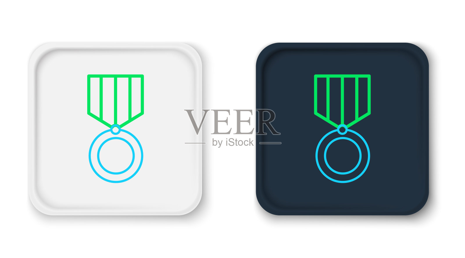 线勋章图标孤立的白色背景。赢家成就标志。奖奖章。色彩缤纷的轮廓概念。向量图标素材