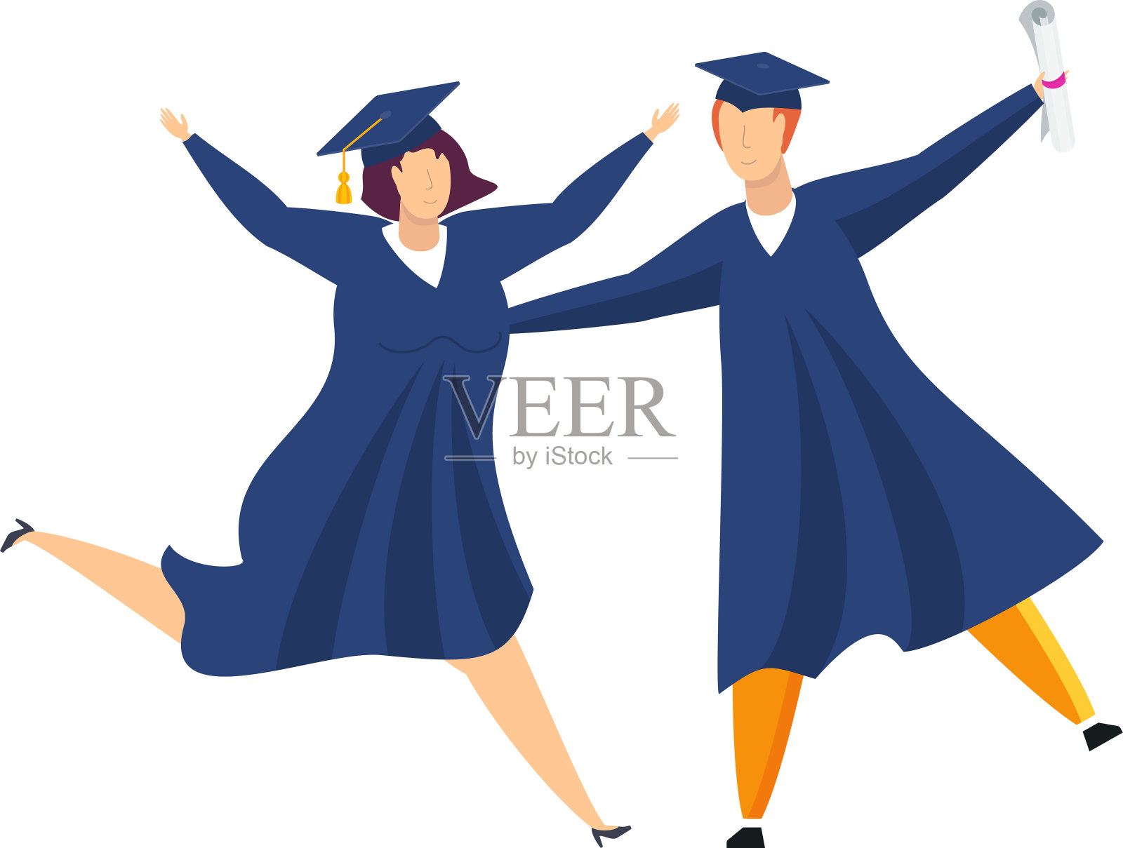 两个学生。男人和女人的身体。学生毕业派对。插画图片素材