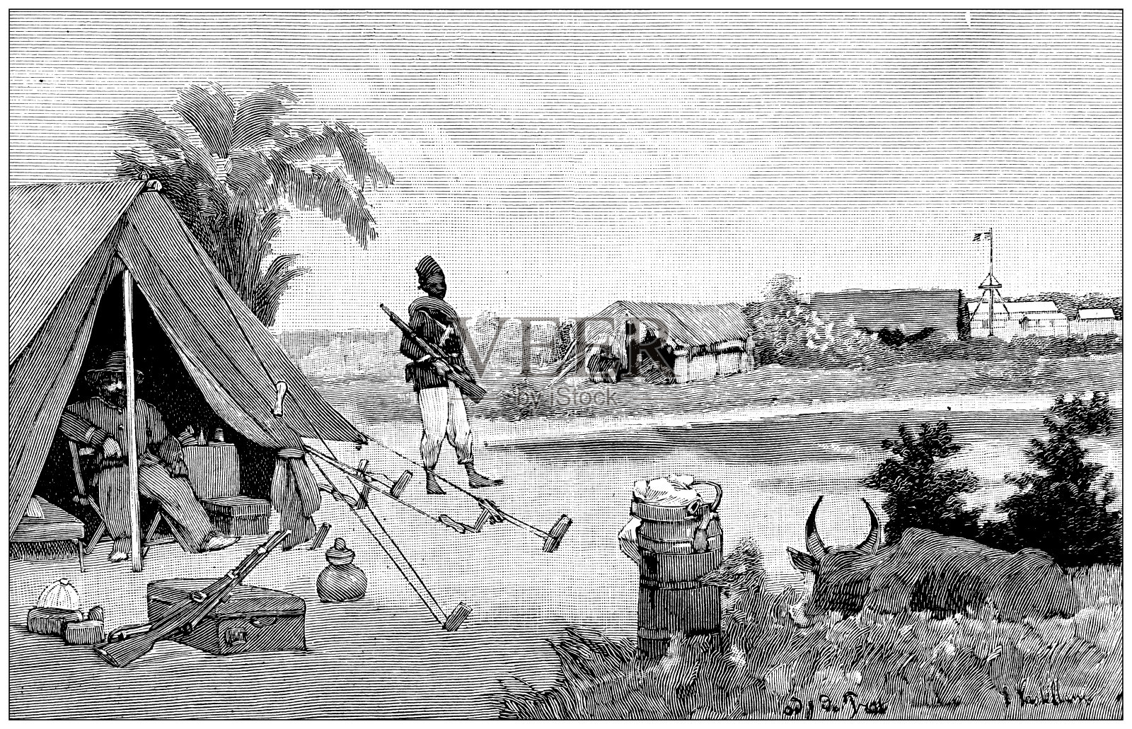 古色古香的图片:刚果洛安戈的营地插画图片素材