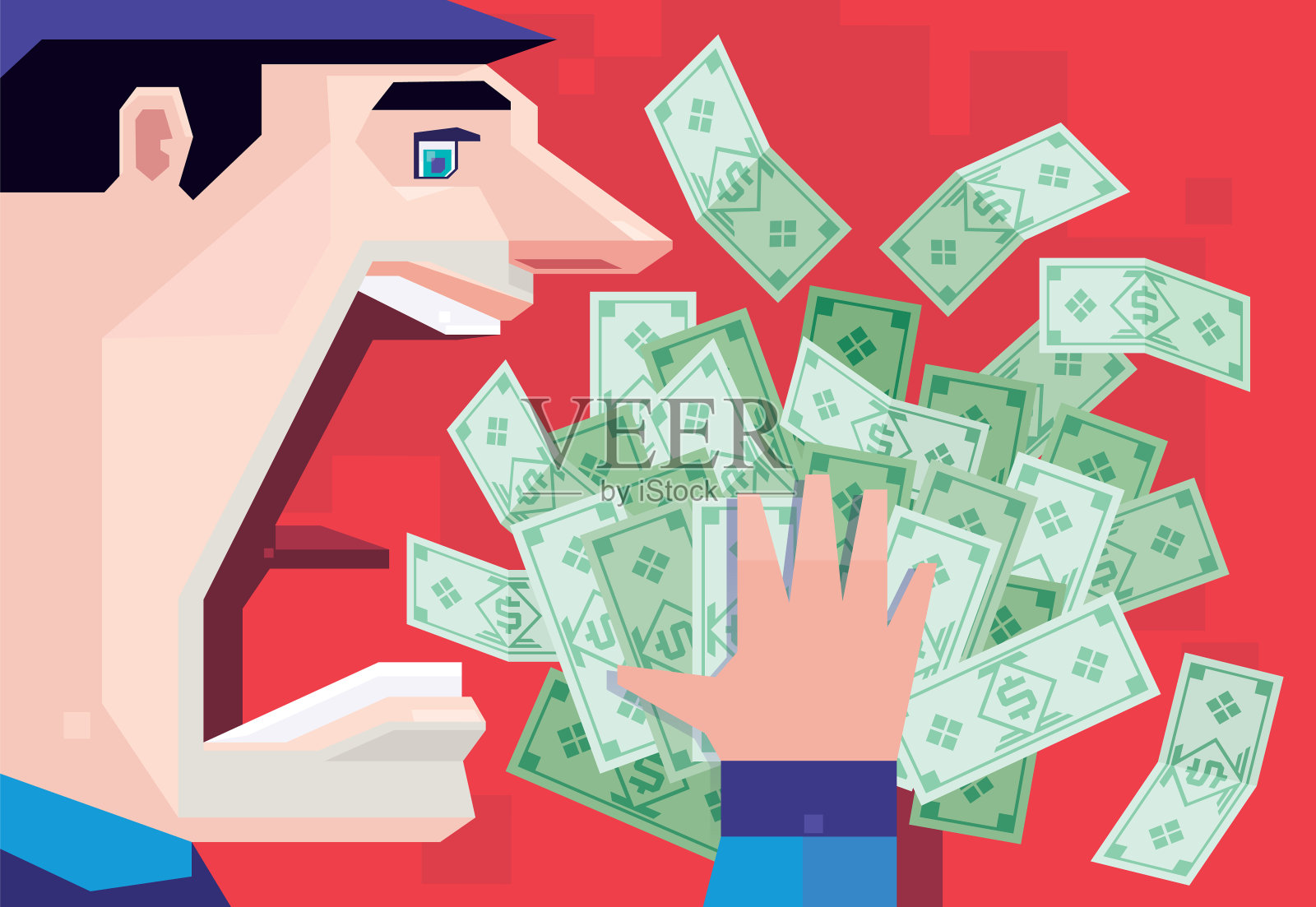 男人要吃一堆钞票插画图片素材