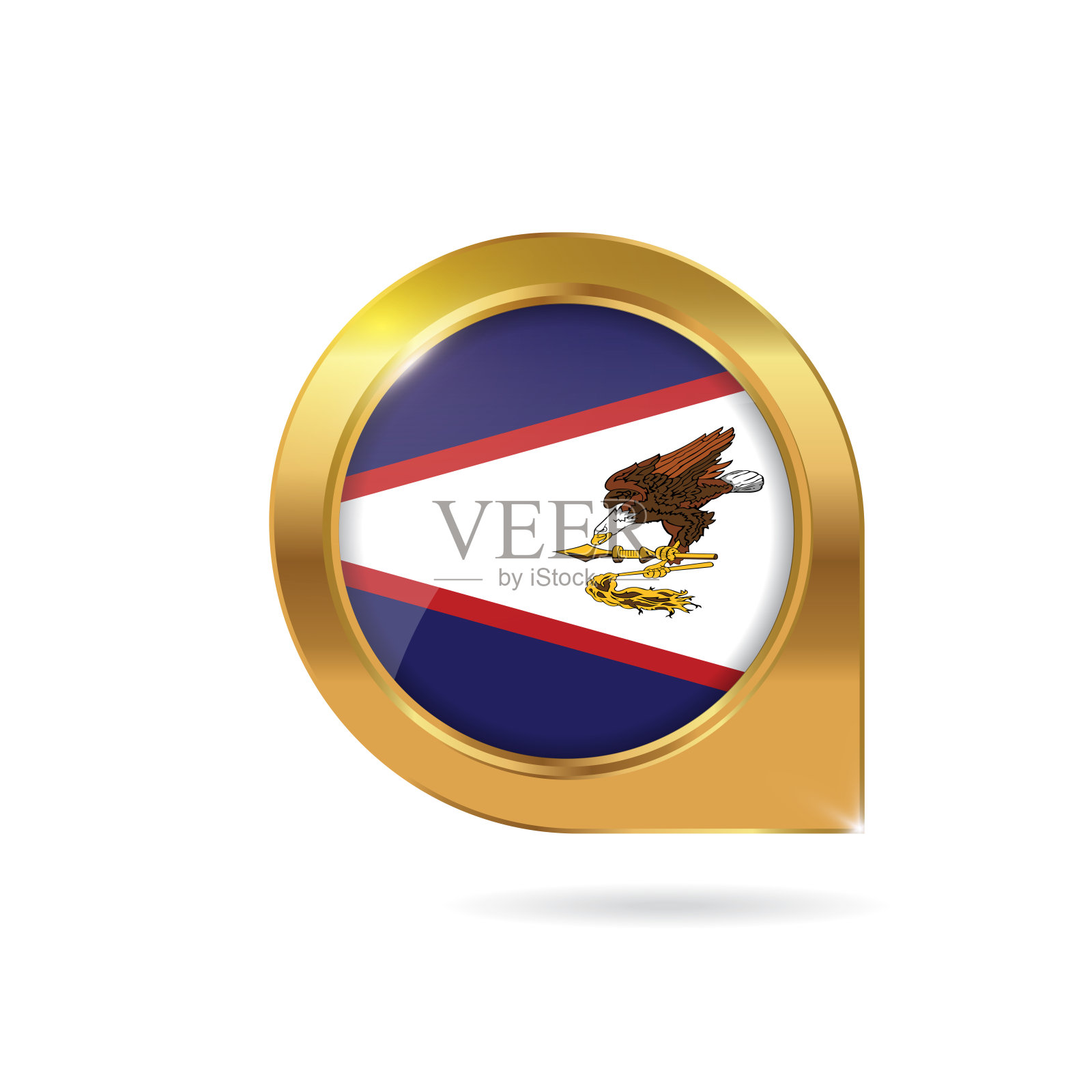 美属萨摩亚旗帜定位图钉（金色边框）图标素材