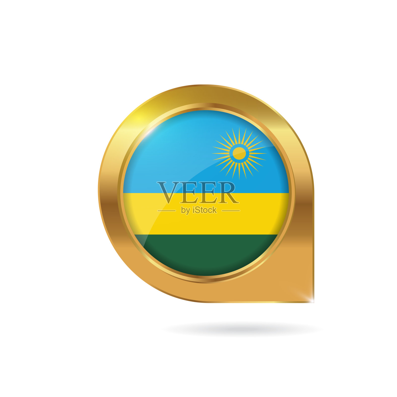 卢旺达国旗位置地图图钉，带有图标国家金色边框的指针插画图片素材