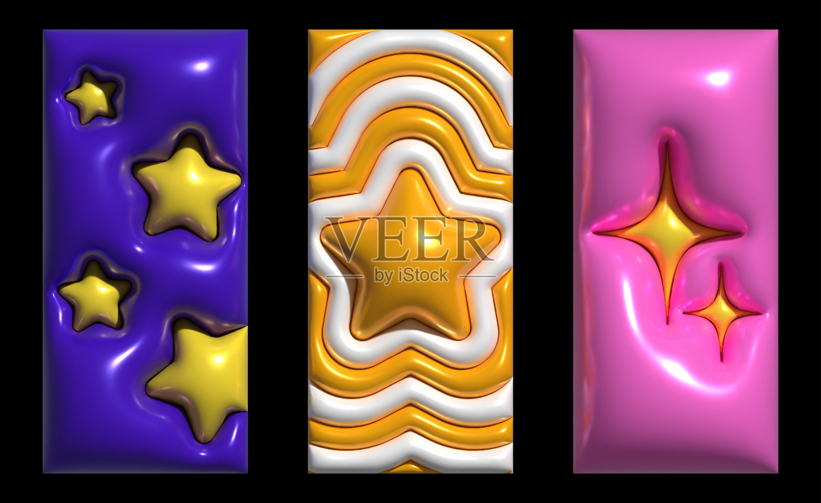 充气星组。膨胀的3D恒星形状插画图片素材