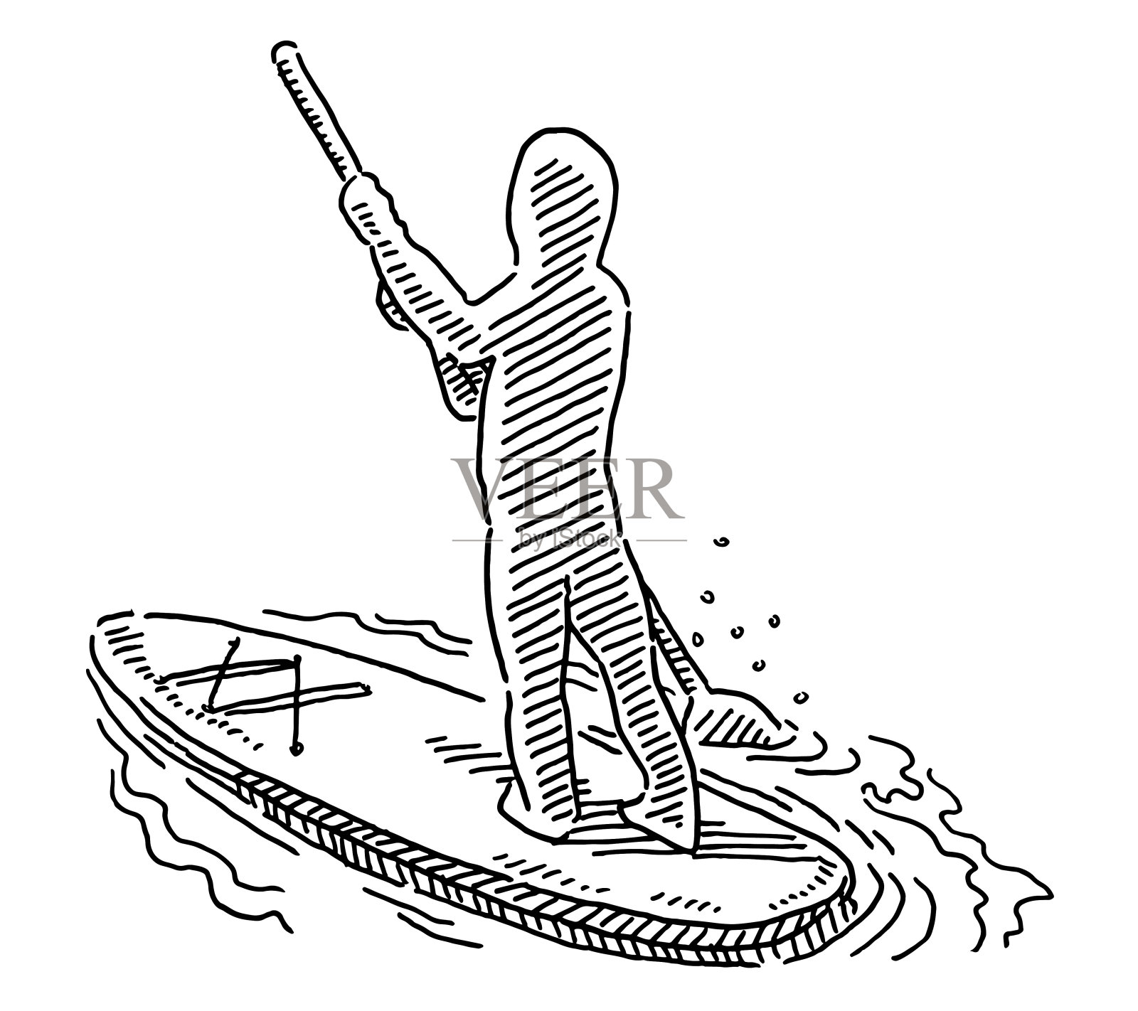 站立划桨冲浪人体图形水上运动绘图插画图片素材