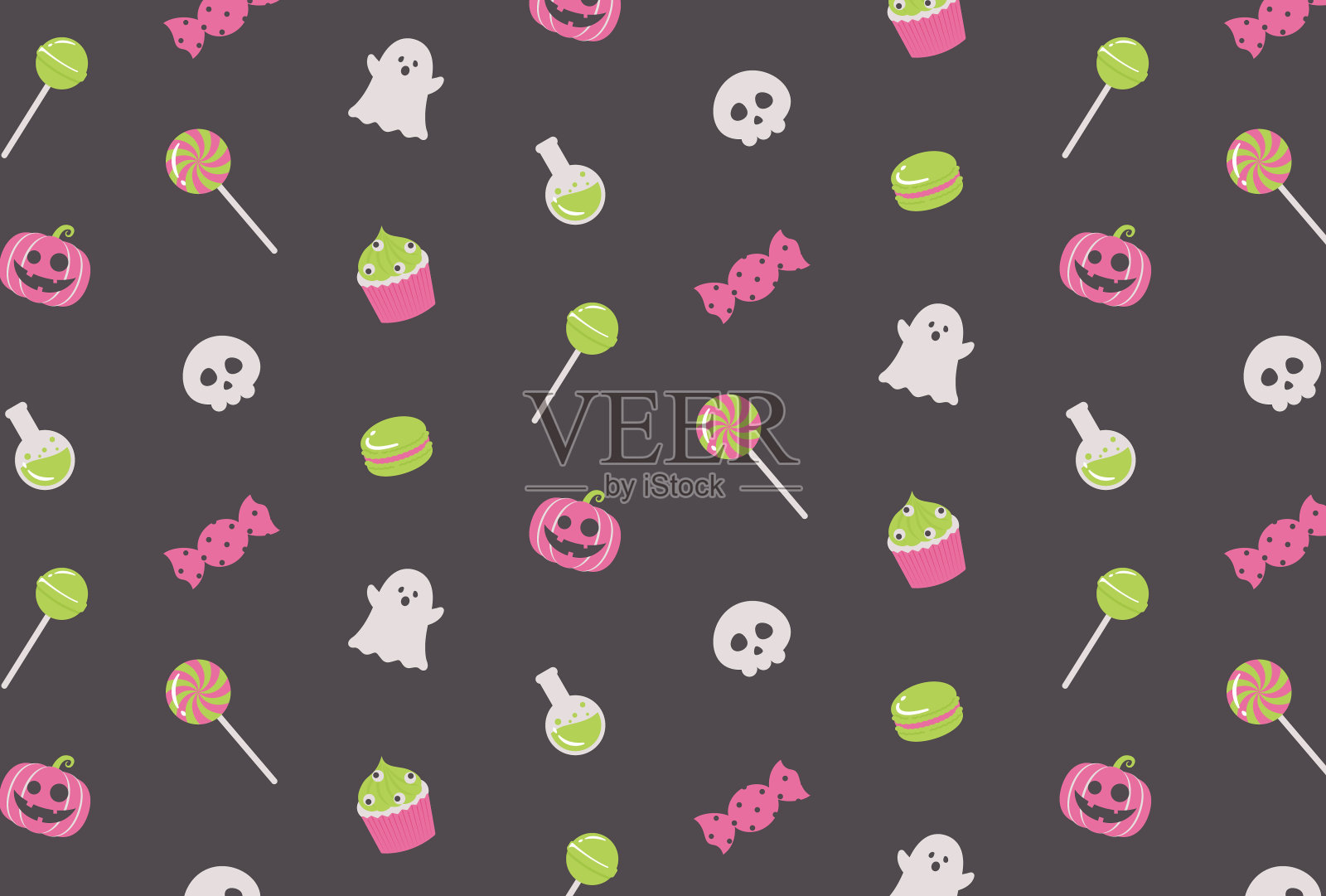 无缝图案与一套万圣节图标的横幅，卡片，传单，社交媒体壁纸等。插画图片素材