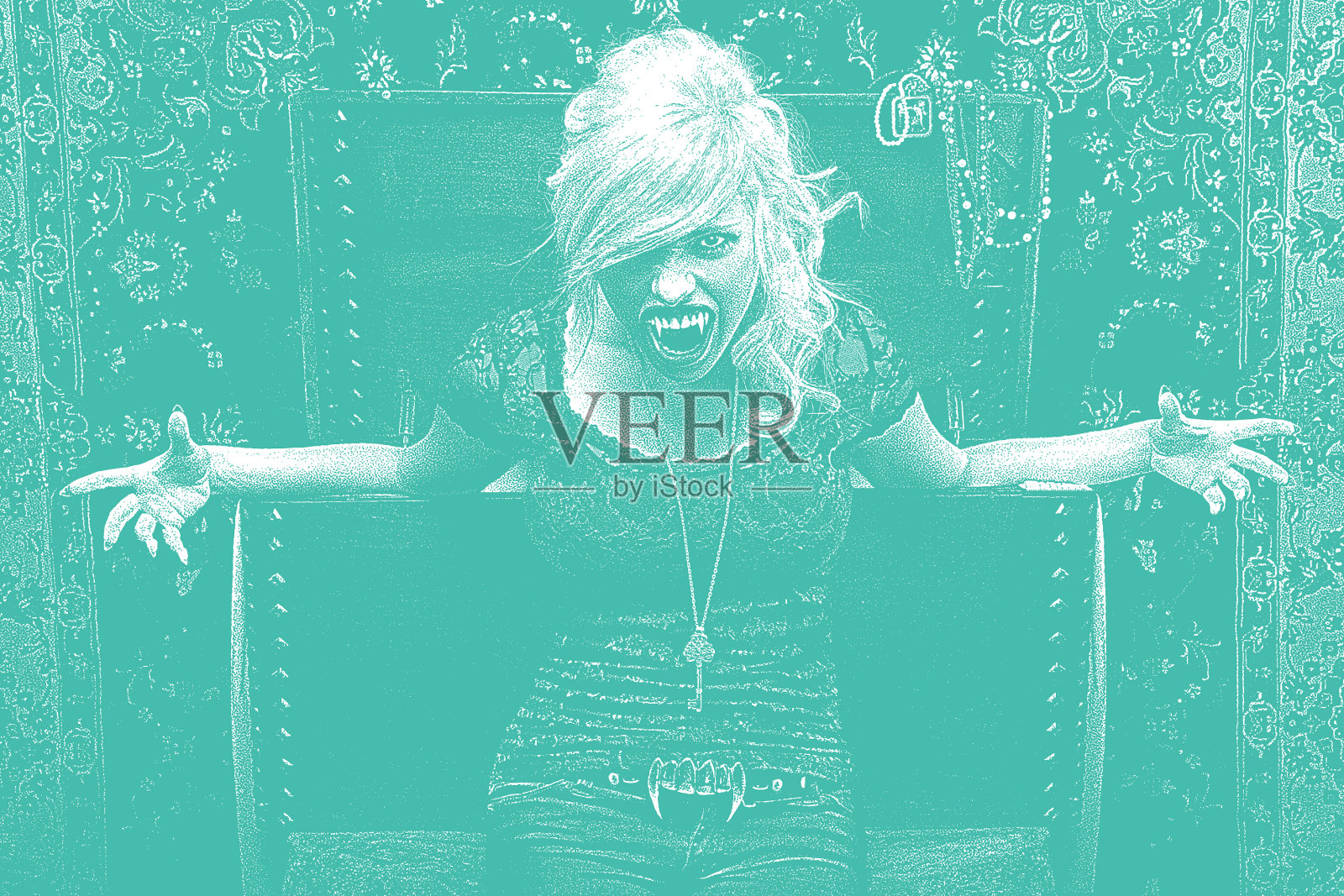 美丽的吸血鬼和棺材插画图片素材